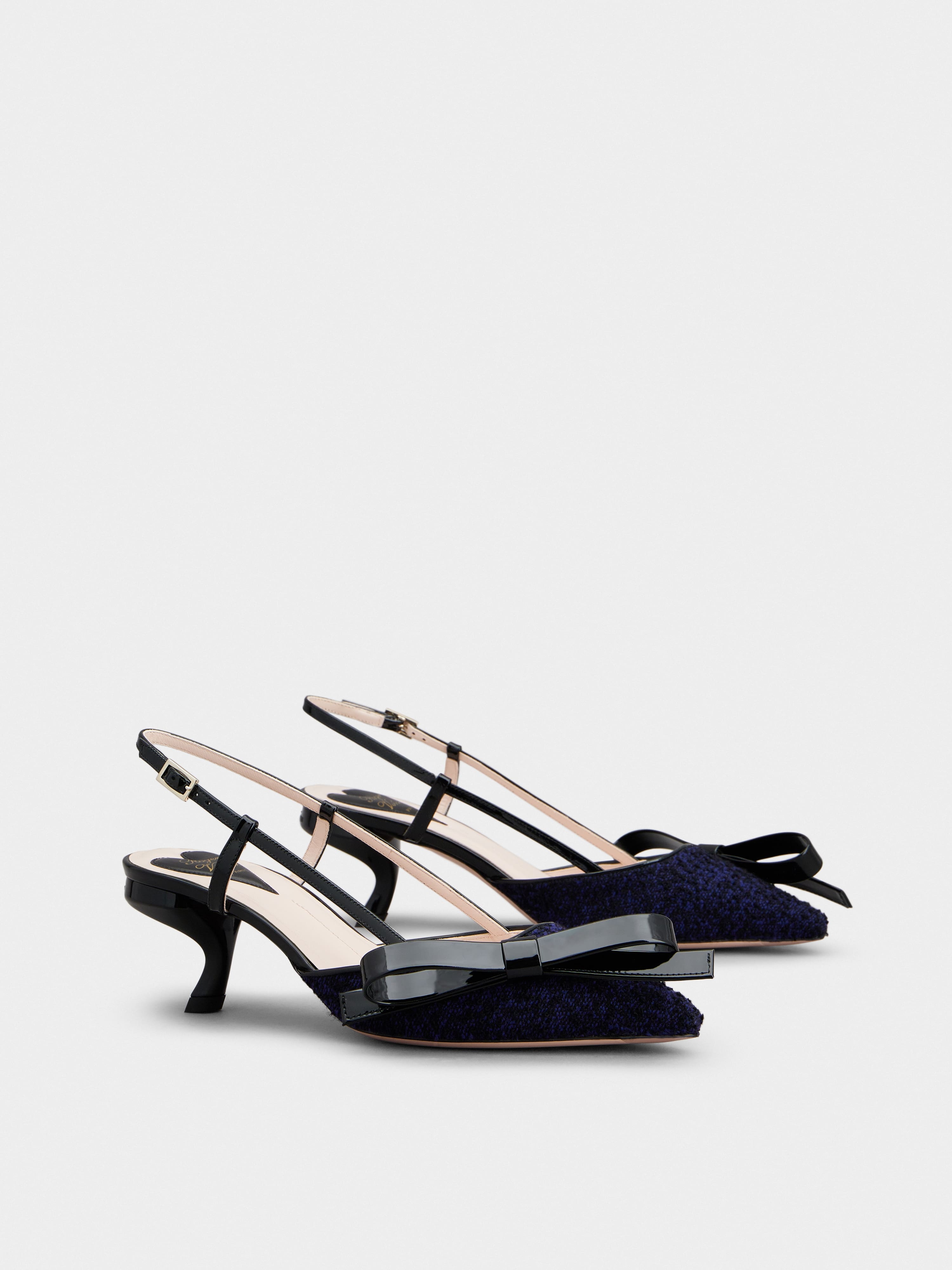 Virgule Bow Slingback Pumps in Fabric - 2