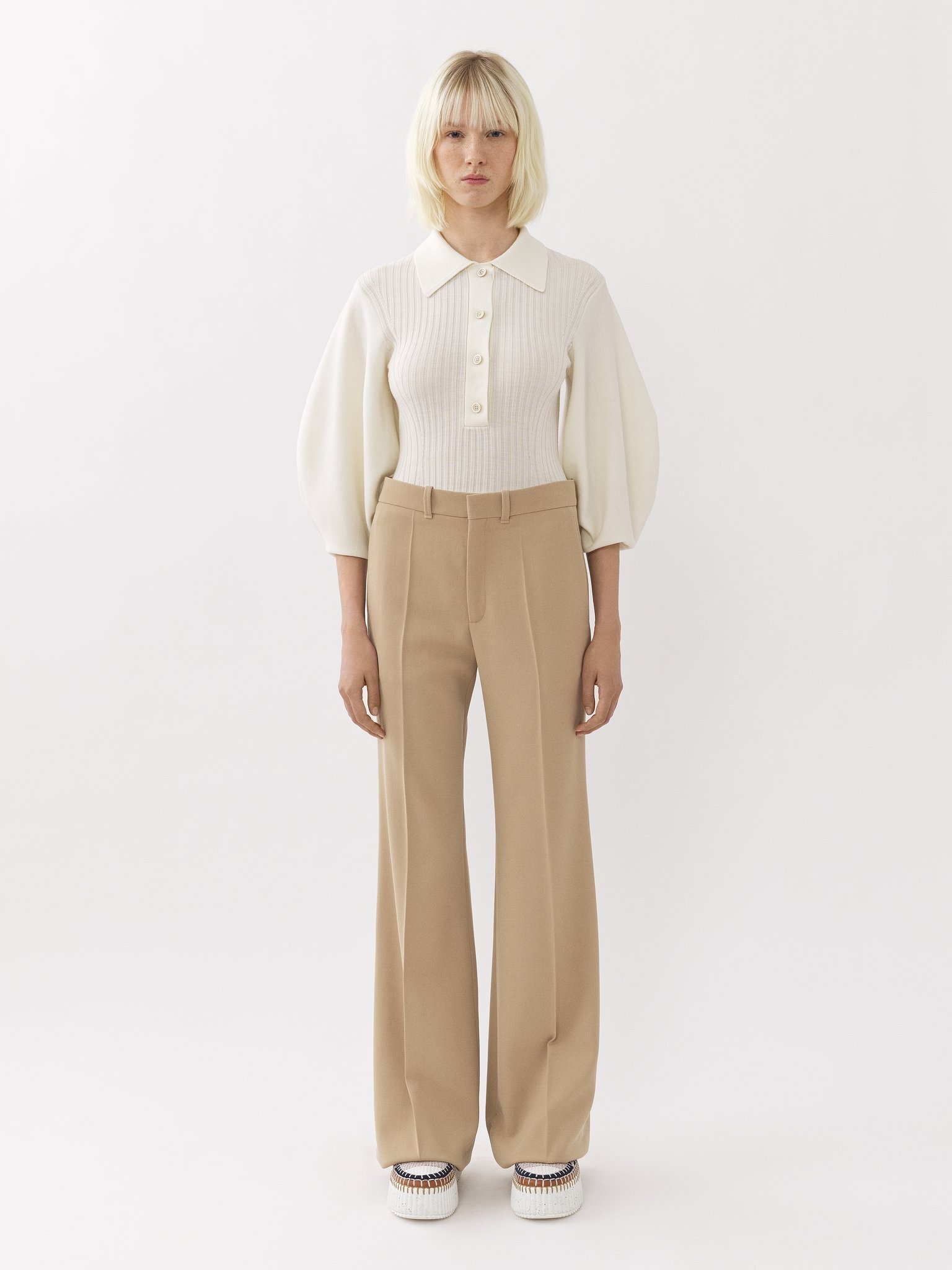 BALLOON-SLEEVE POLO SWEATER - 4