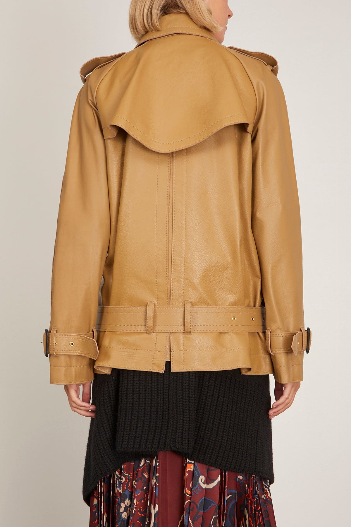 Leather Wool Knit Jacket in Beige/Black - 4