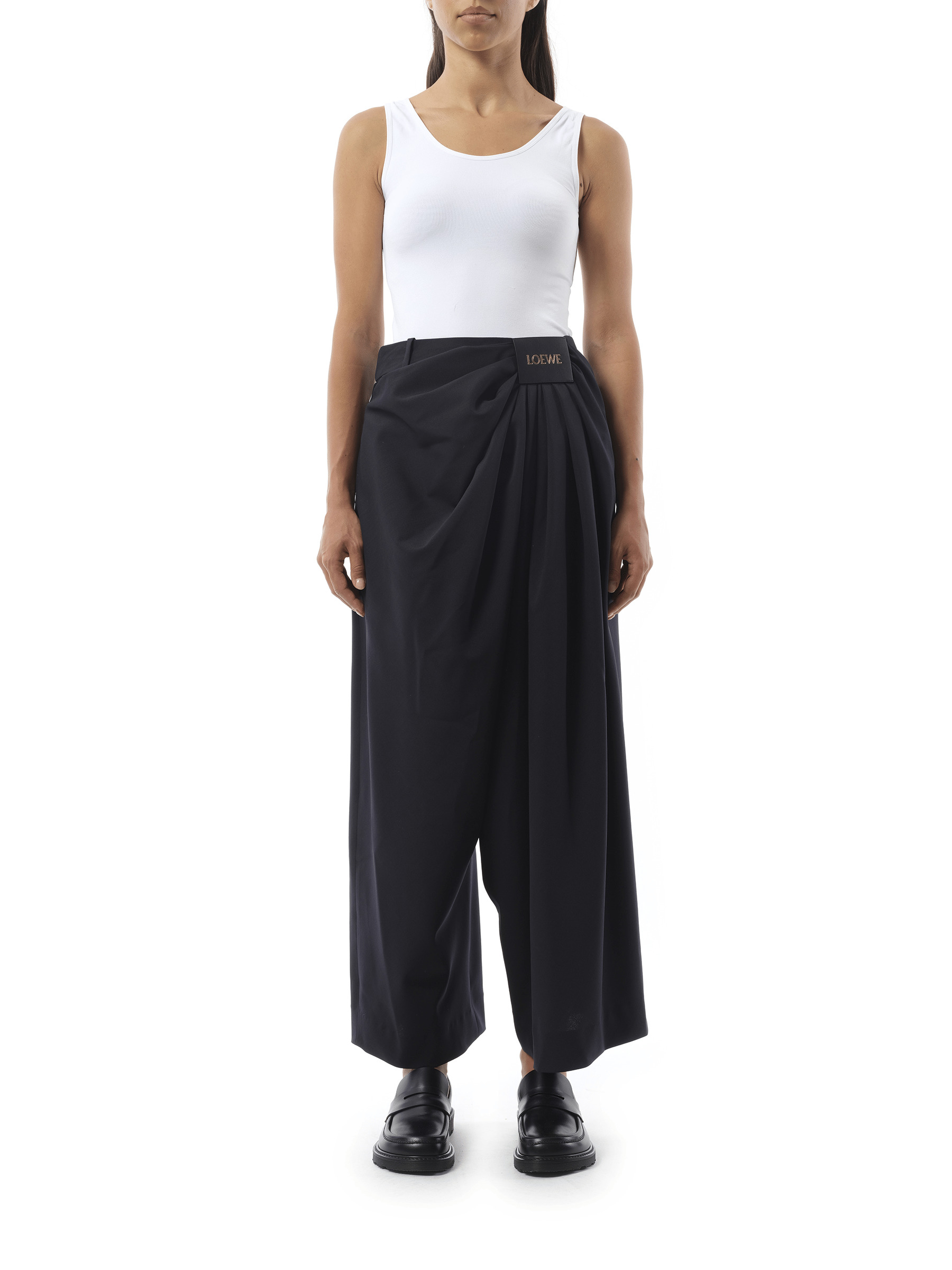 Cropped Draped Trouser in Dark Navy Blue - 4