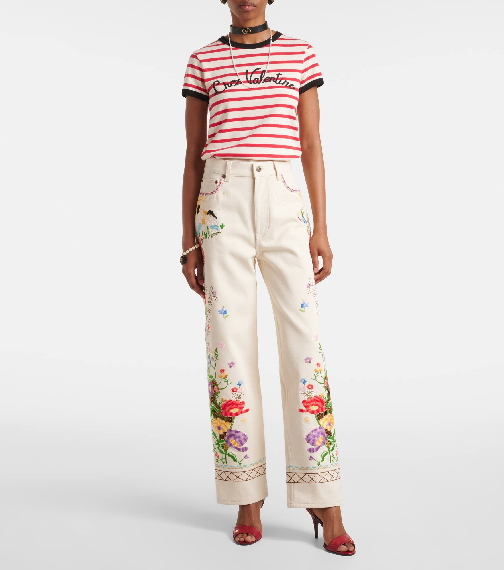 High-rise floral embroidered straight jeans - 7