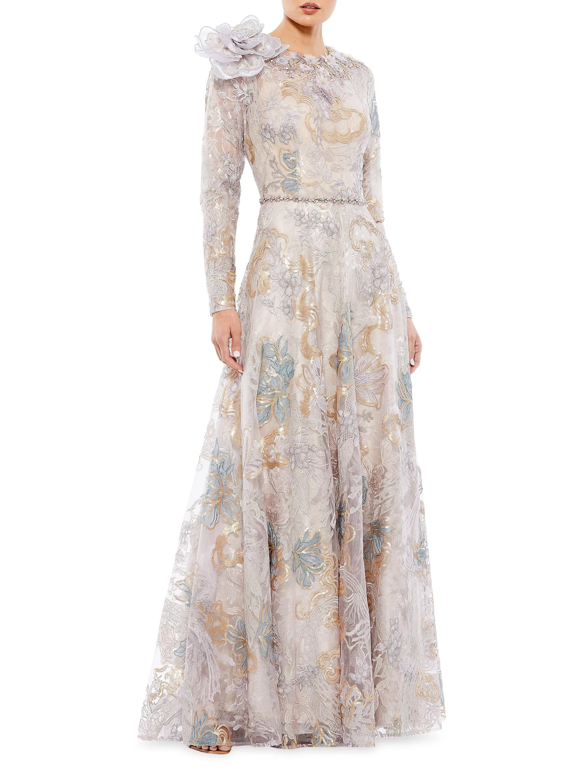 Women's Embellished Rose-Applique Gown - Multi - 1