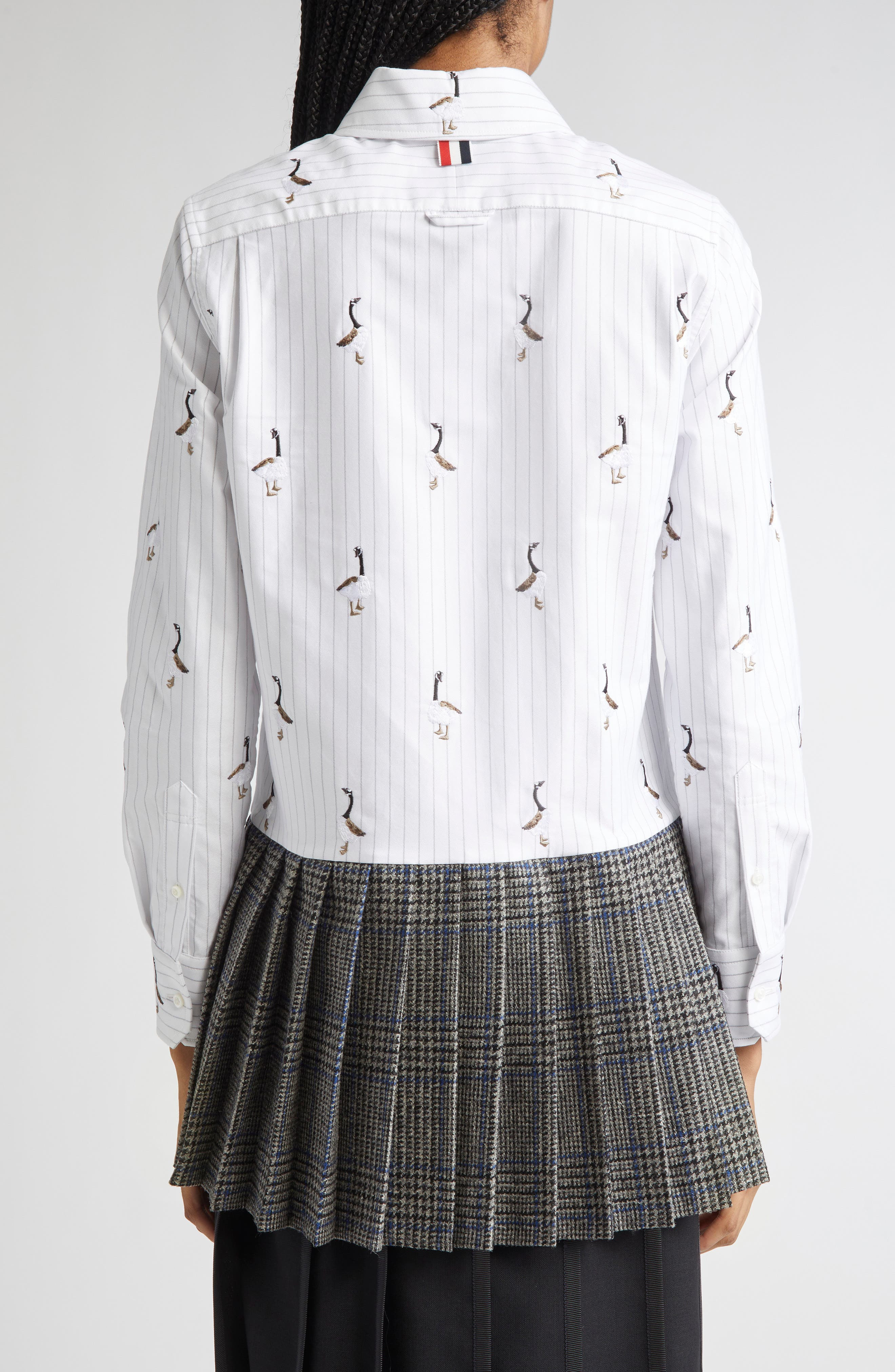Thom Browne Geese Embroidered Stripe Button-Down Shirt in Medium Grey at Nordstrom - 3
