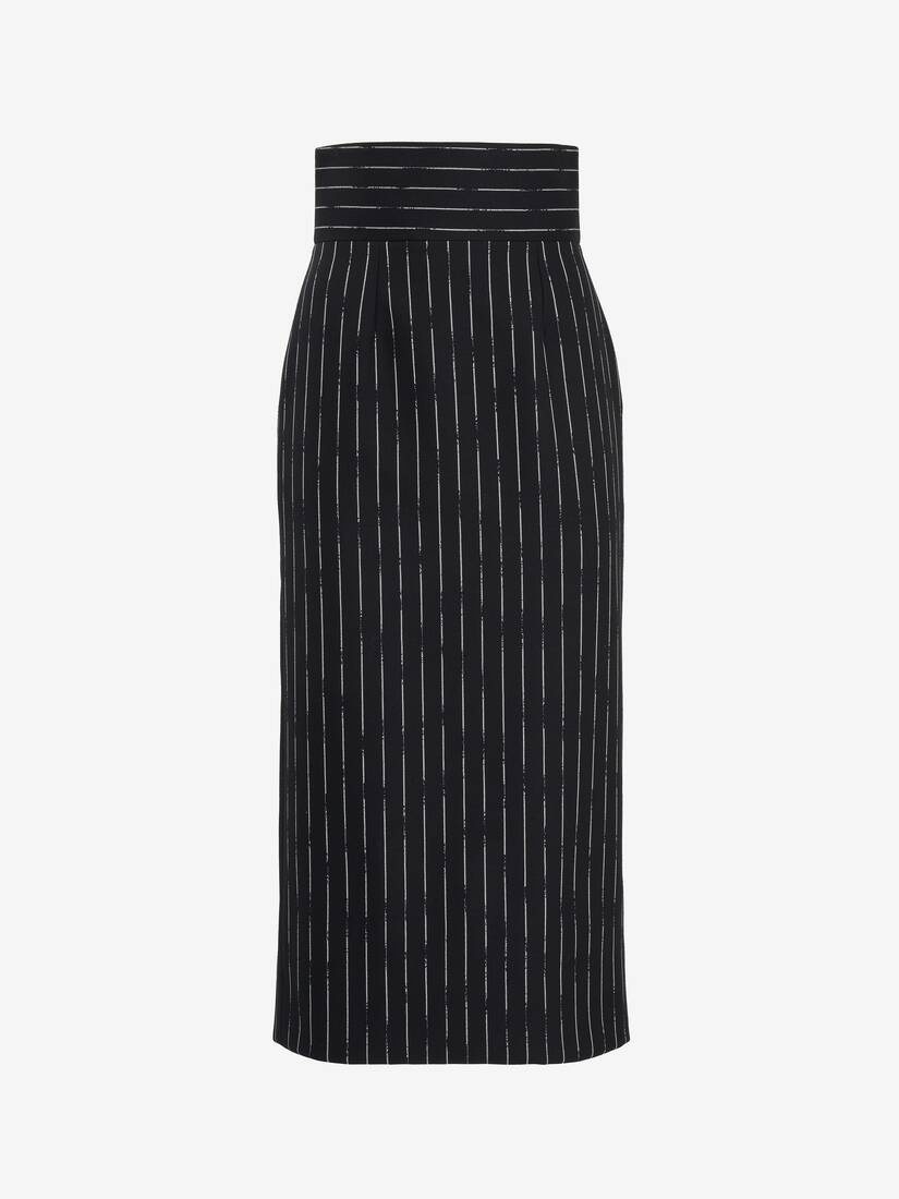 Women's Broken Pinstripe Pencil Skirt in Black/ivory - 1