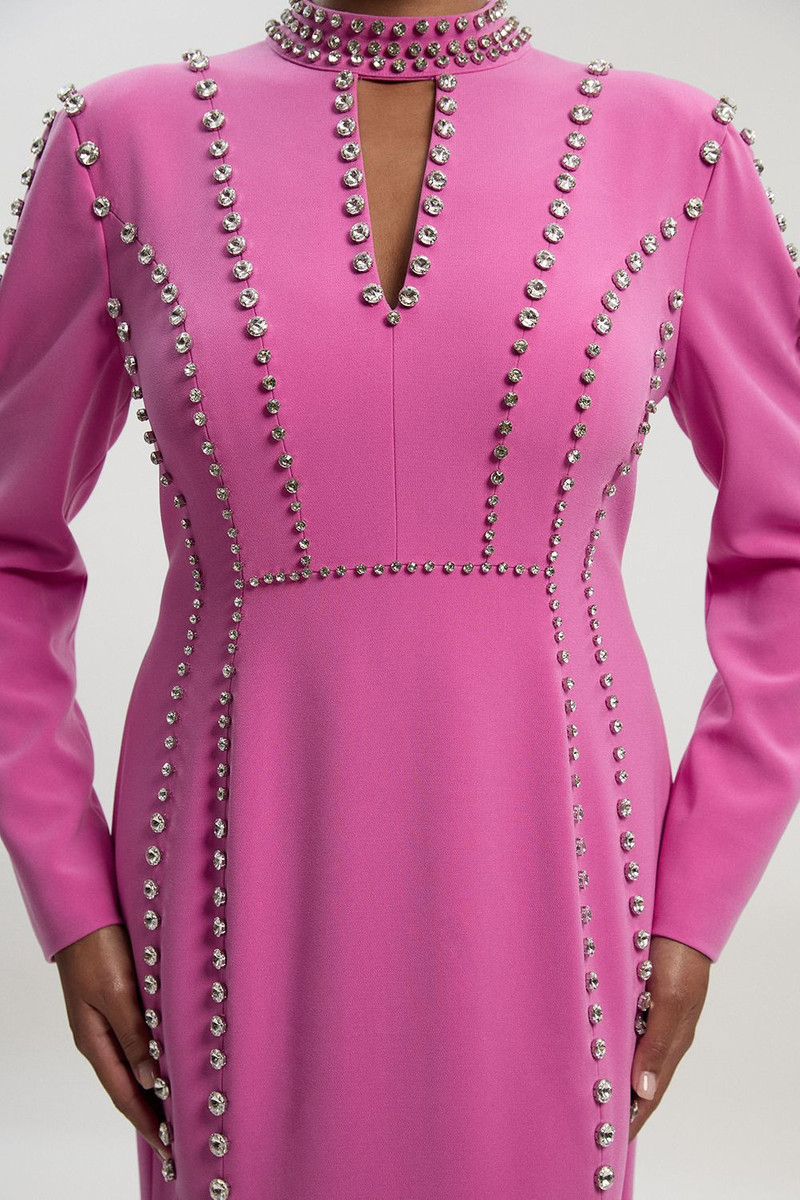 Plus Size Crystal Embellished Woven Plunge Detail Maxi Dress 4