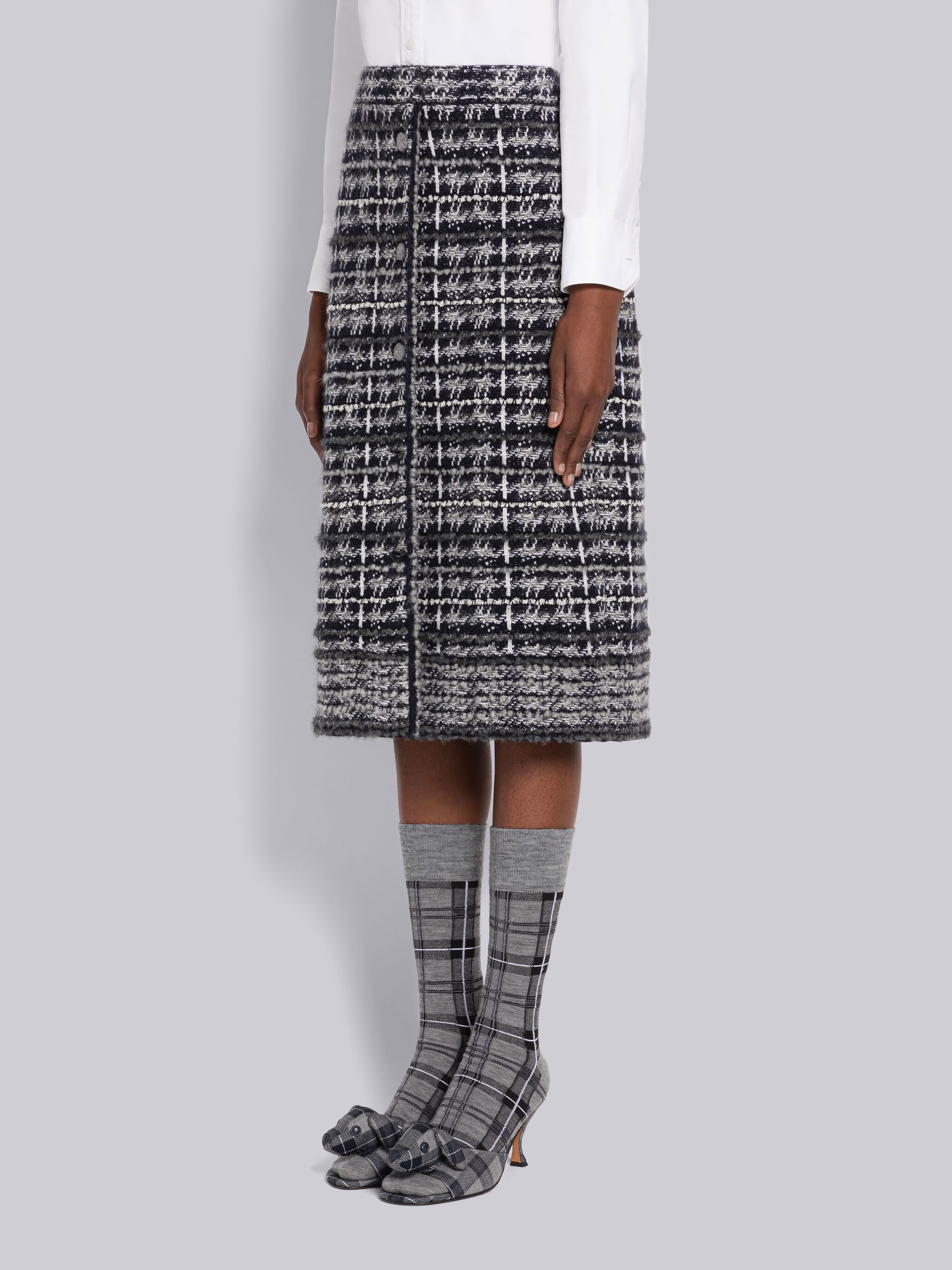 Check Tweed Knee Length Cardigan Skirt - 2