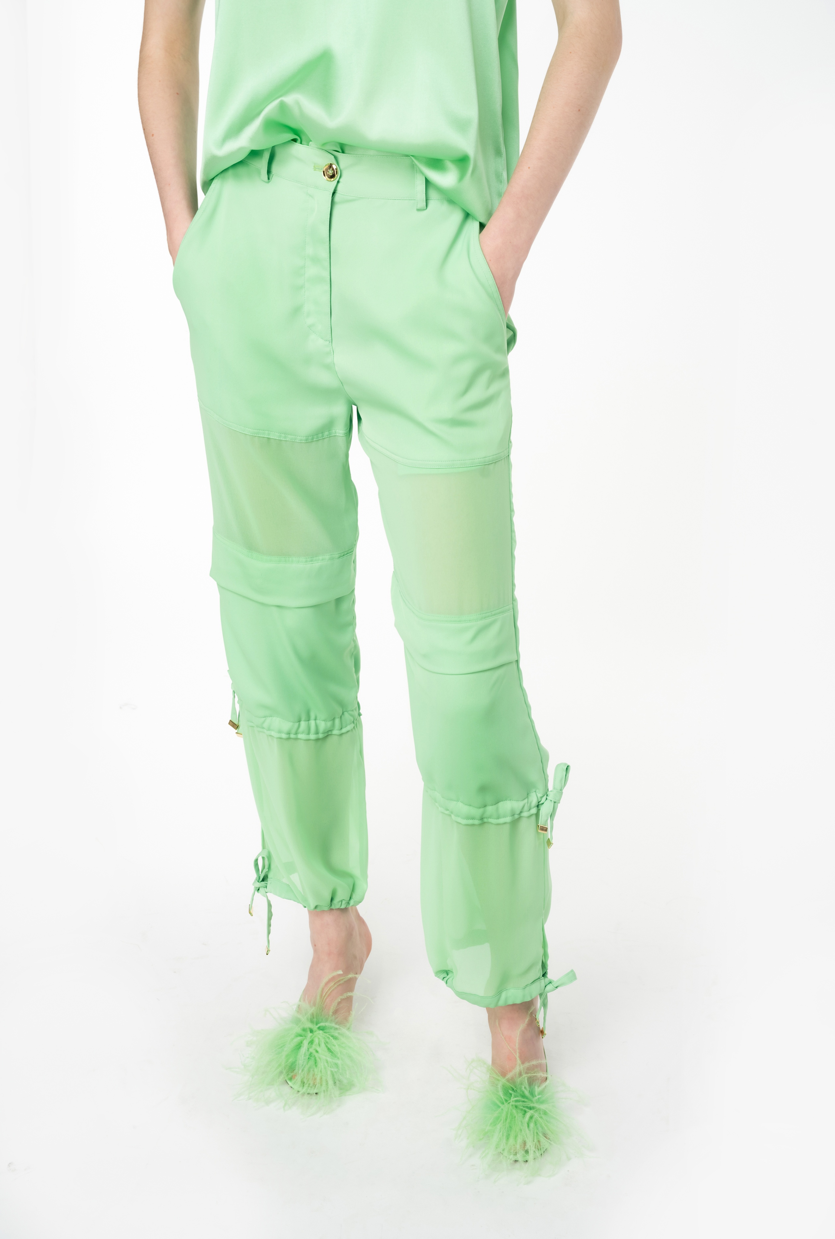 SATIN AND GEORGETTE CARGO TROUSERS - 4