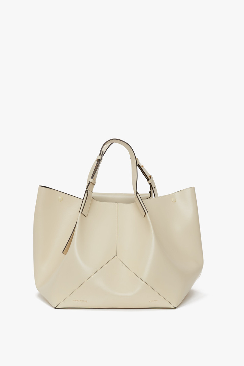 W11 Medium Tote Bag in Ivory Leather 1