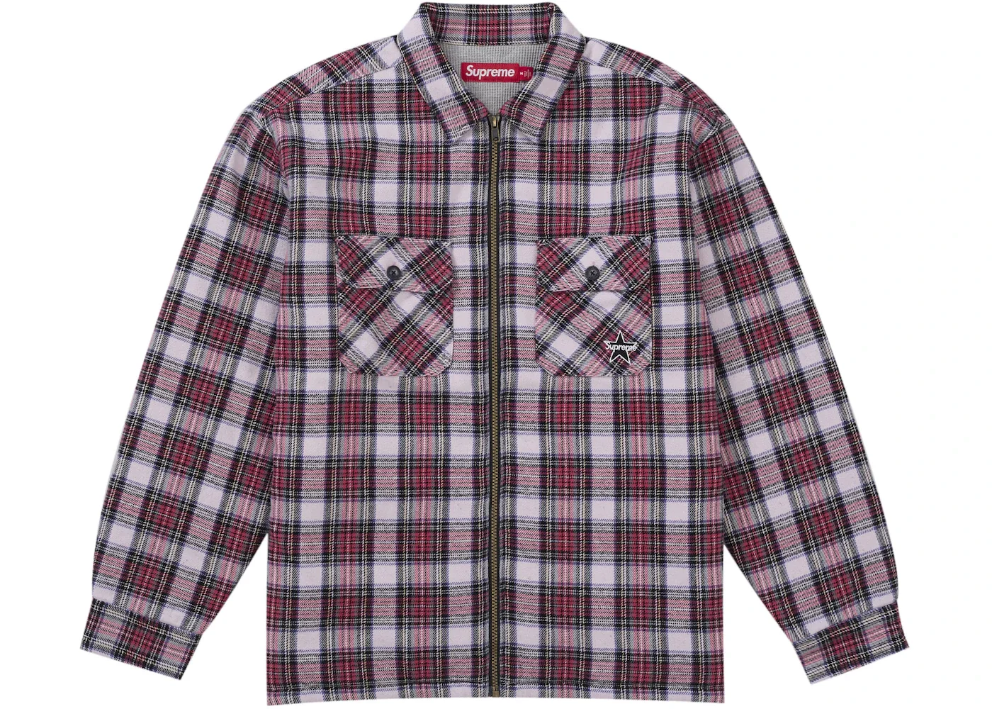 Supreme Thermal Lined Zip Up Flannel Shirt Red - 1