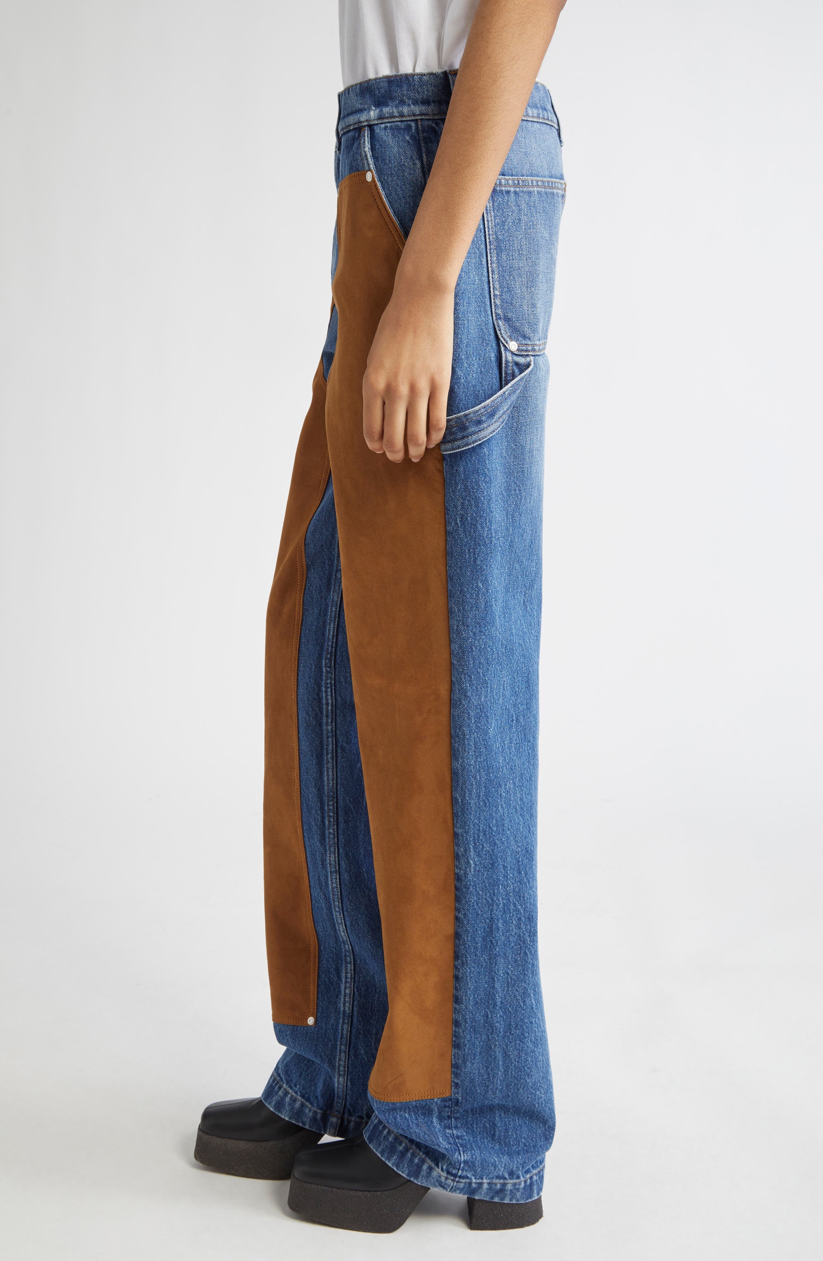 Stella McCartney Denim & Faux Suede Straight Leg Carpenter Jeans in 4090 - 4