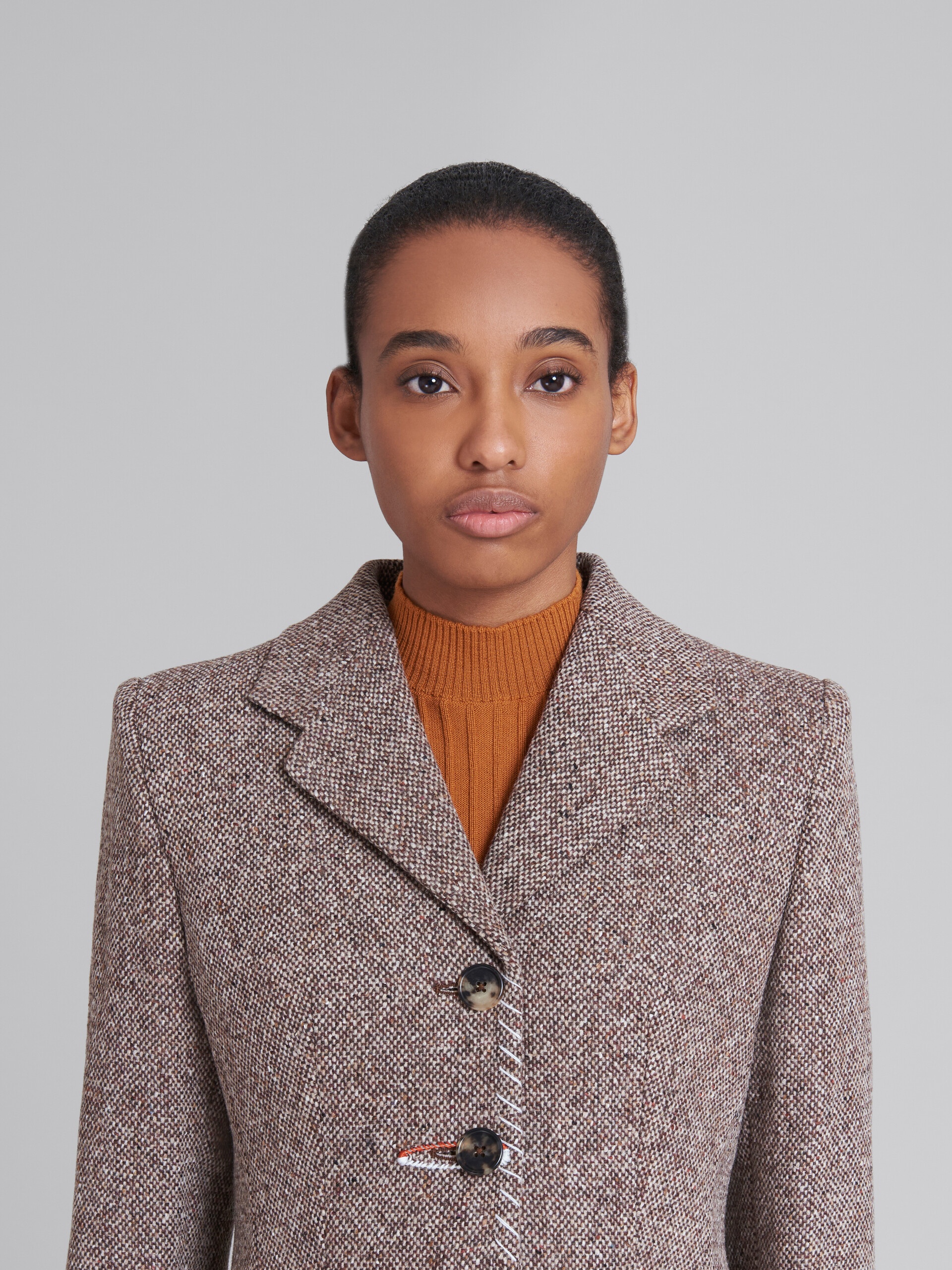BROWN WOOL TWEED BLAZER - 4