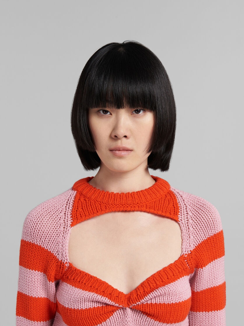 Marni CROPPED WOOL SWEATER WITH PINK AND RED STRIPES