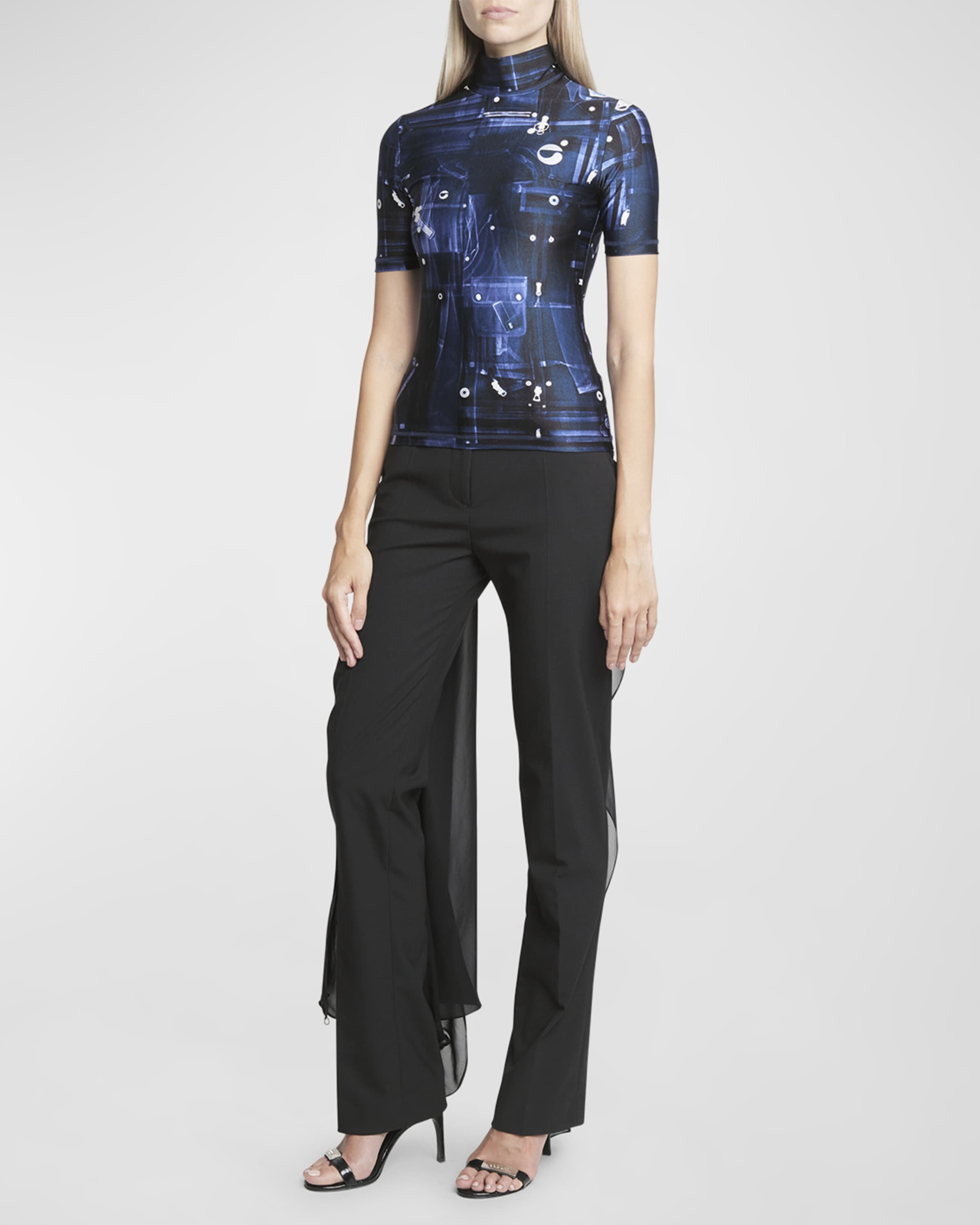 Abstract-Print Mock-Neck Short-Sleeve Fitted Top - 5