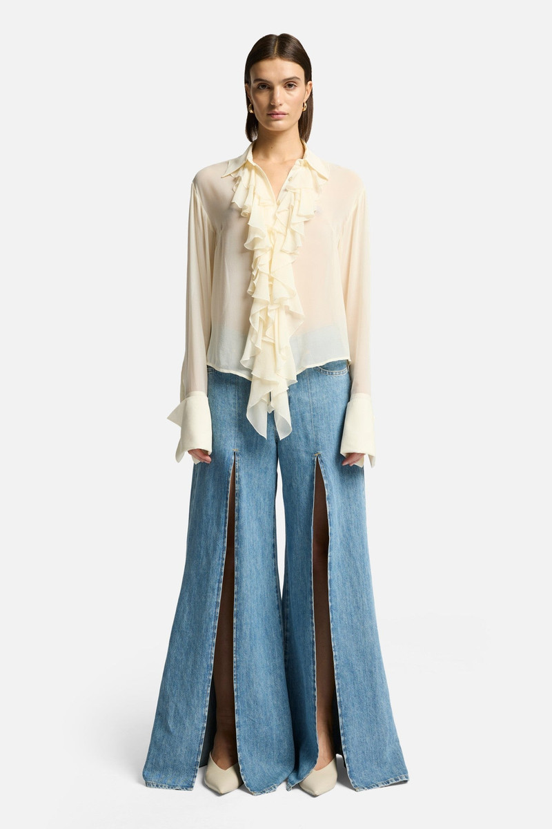 7 For All Mankind Indigo Linen Willow Palazzo Wide Leg in Arizona outlook