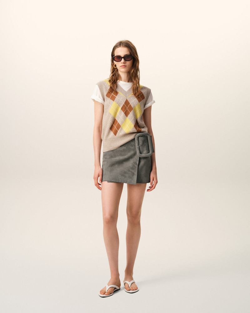 AMI Paris GREY GOAT LEATHER BIG BUCKLE BELTED MINI SKIRT outlook