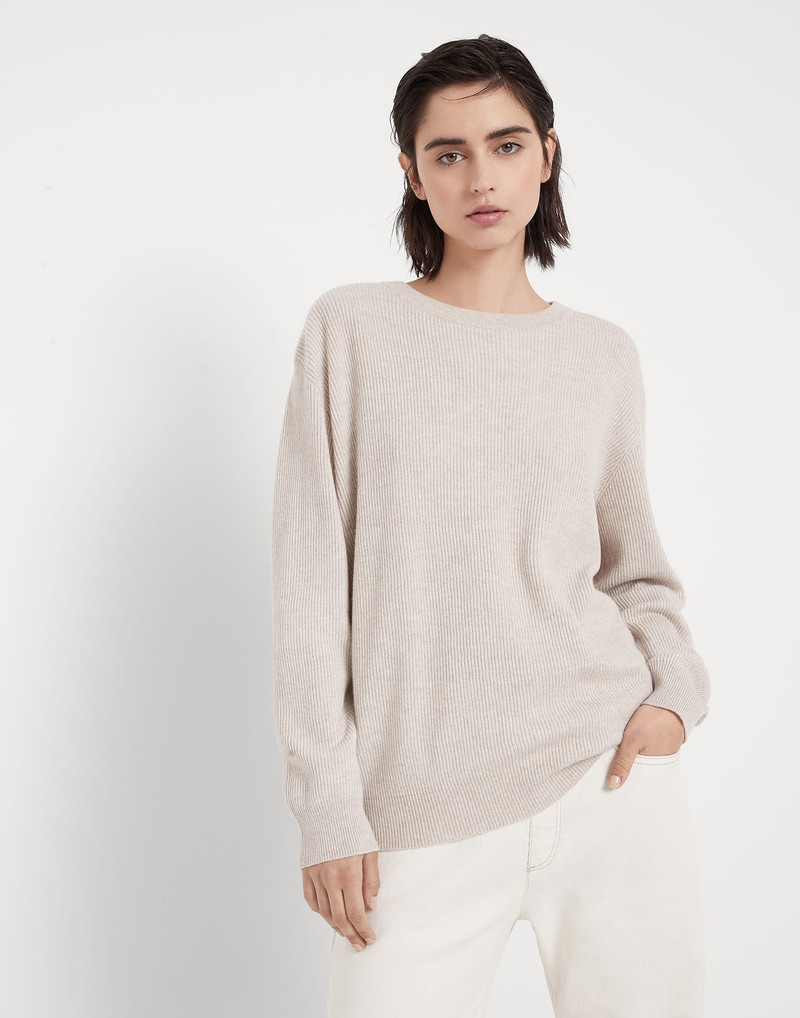Cashmere English rib sweater with monili - 1
