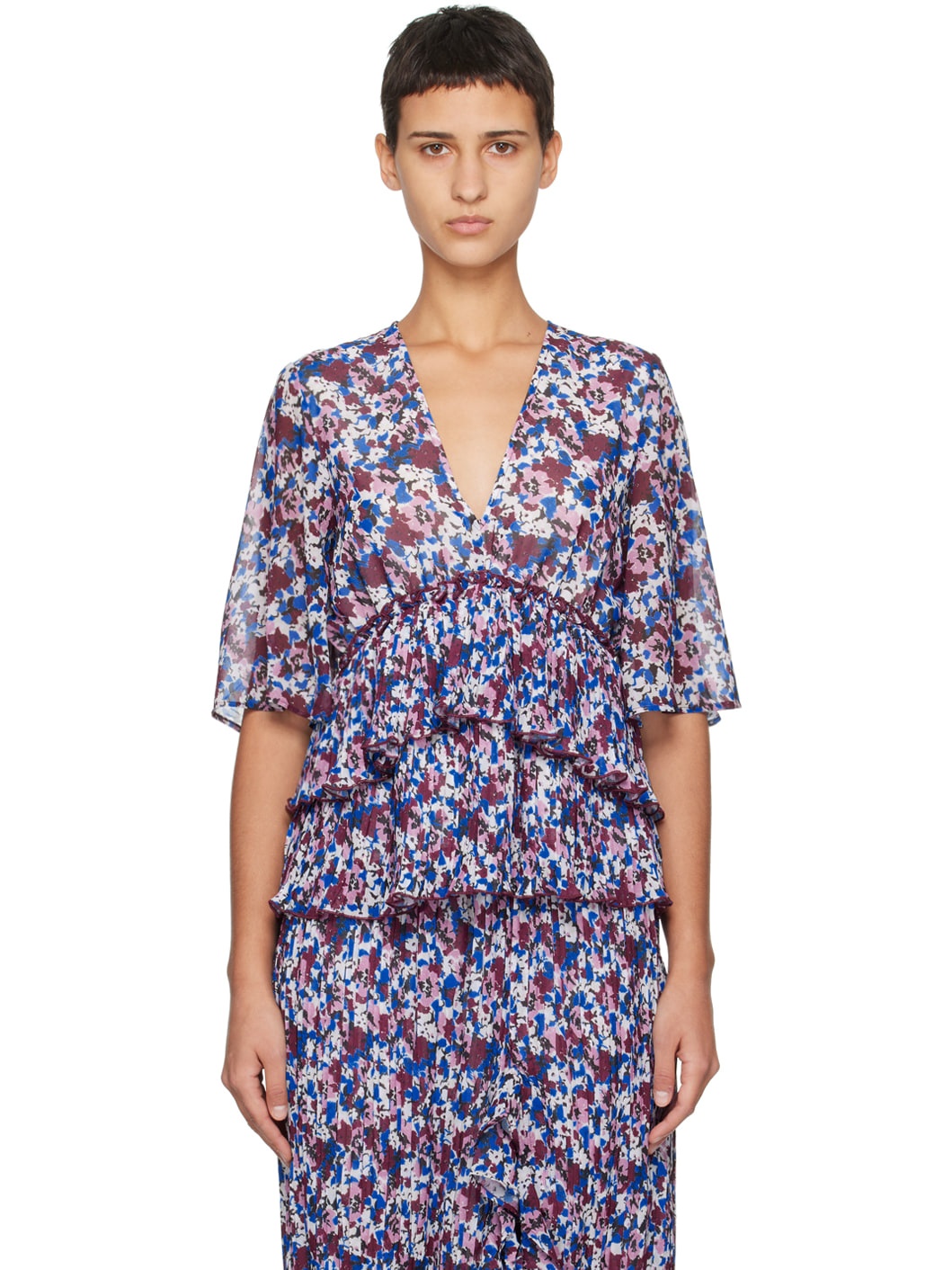 Multicolor Pleated Blouse - 1