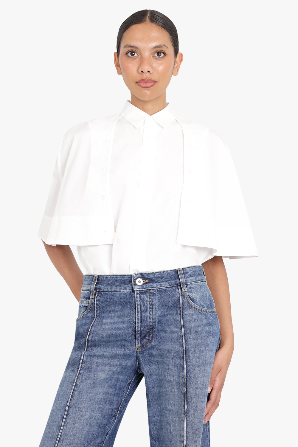 DOUBLE LAYER COTTON BROAD SHIRT | WHITE - 3