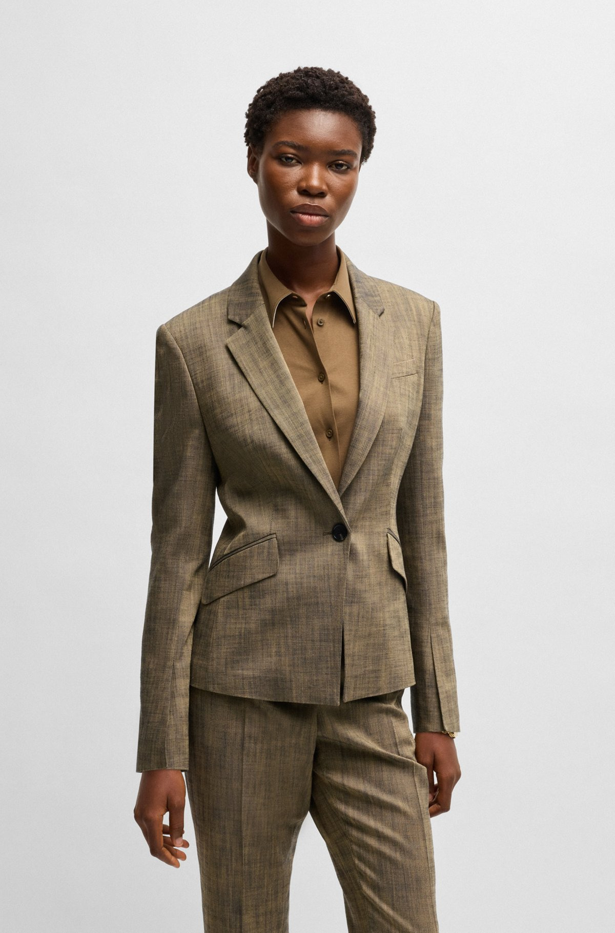SLIM-FIT BLAZER IN MELANGE SHARKSKIN FABRIC - 2