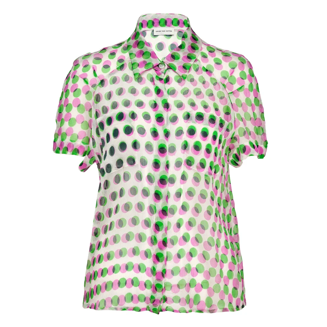 Optical Layered Polka Dot Print Blouse - 1