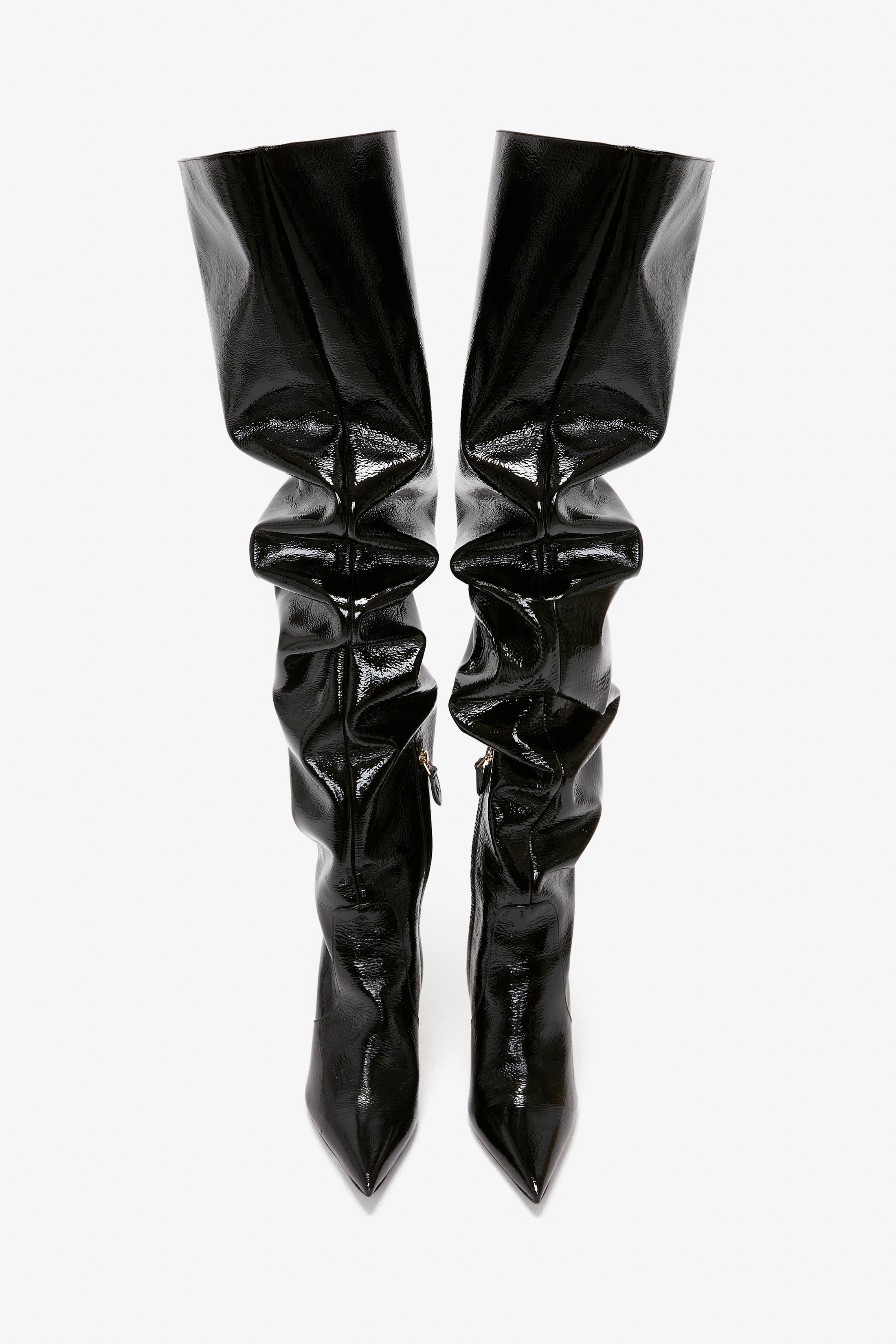 Thigh High Pointy Boot in Black Patent - 3