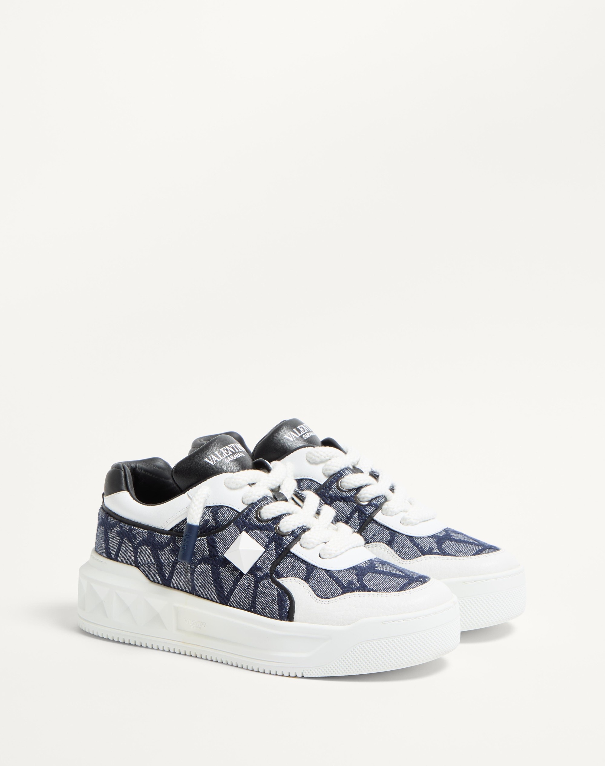 ONE STUD XL LOW-TOP SNEAKER IN DENIM-EFFECT TOILE ICONOGRAPHE JACQUARD FABRIC - 3