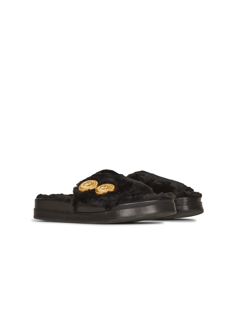 Balmain Faux fur Tam flat mules outlook