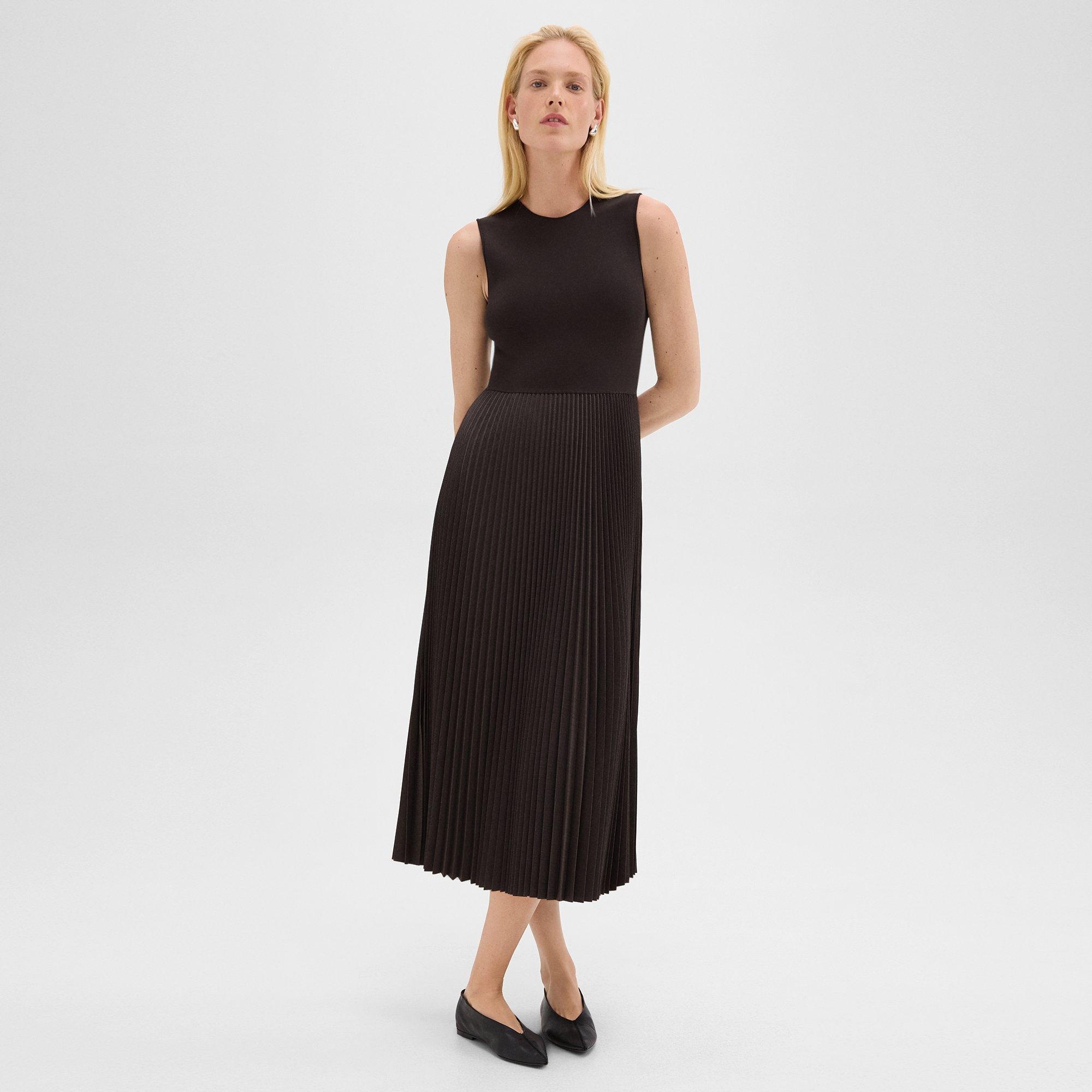 Pleated Combo Dress in Stretch Wool-Blend - 3