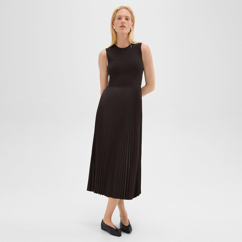 Pleated Combo Dress in Stretch Wool-Blend 3