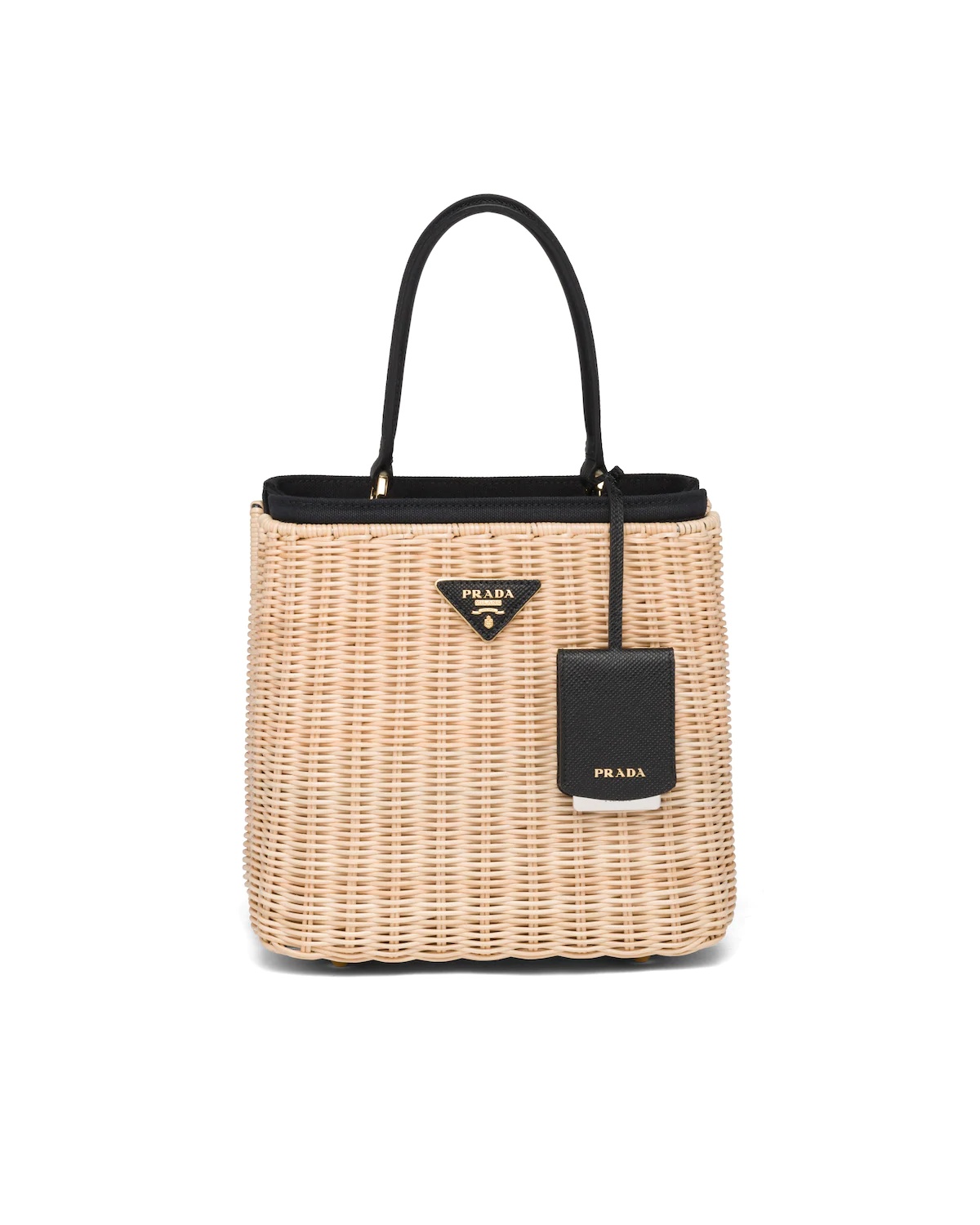 Wicker and Canvas Handbag - 1