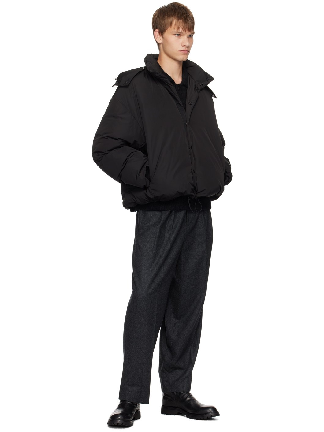 Black Detachable Hood Down Jacket - 4