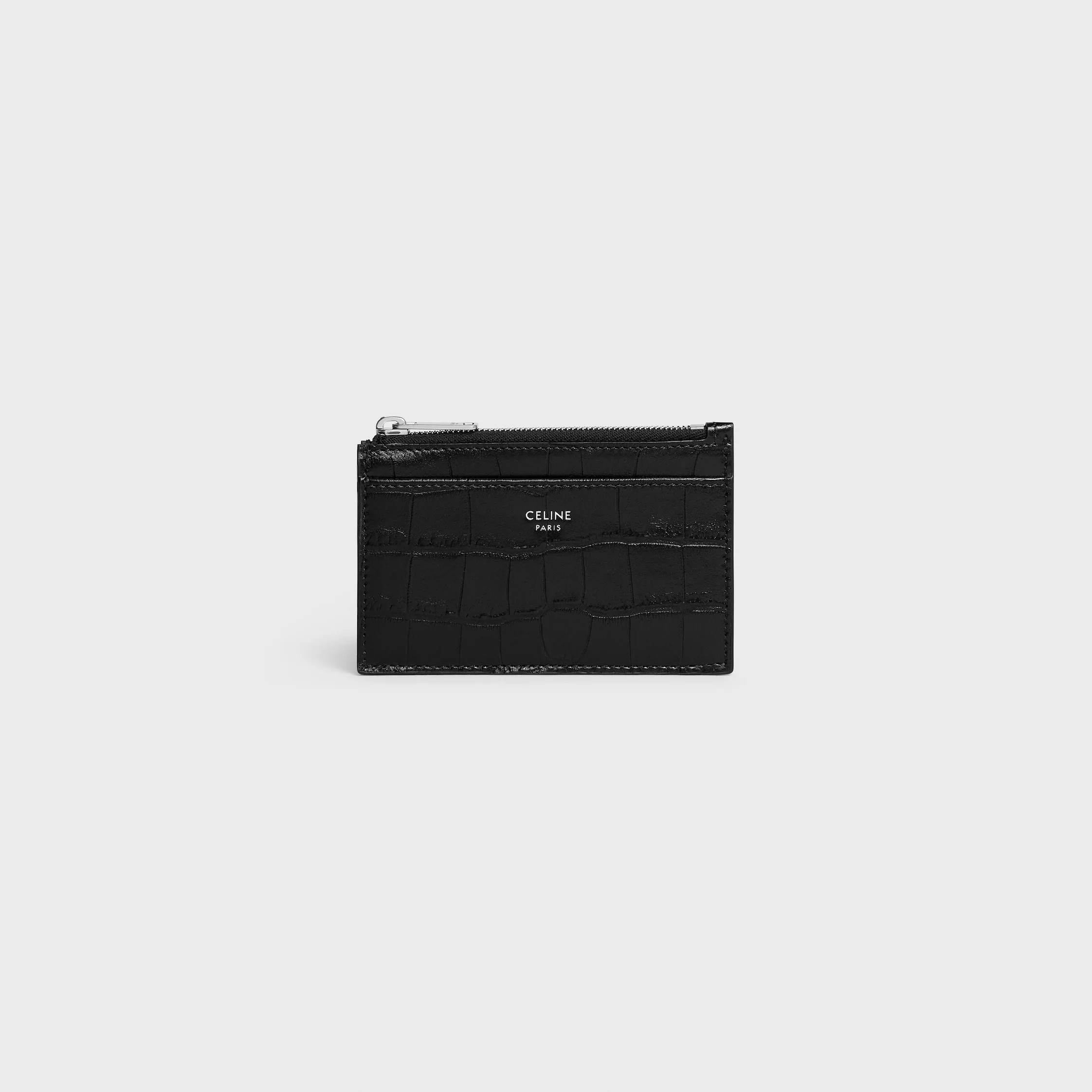 Zipped Card Holder in Crocodile Embossed Calfskin - 1