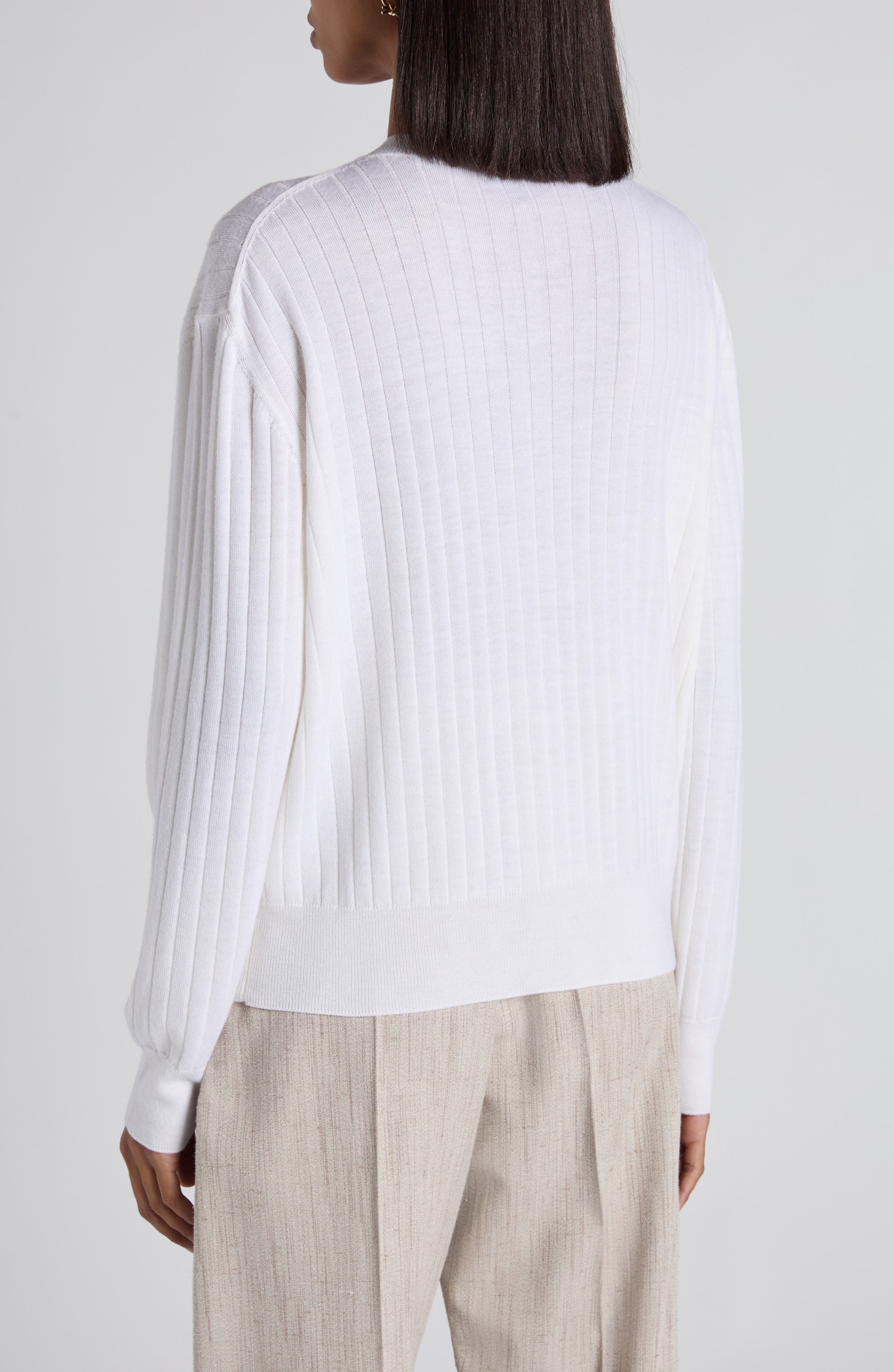 Bottega Veneta Wool Rib Cardigan in Chalk at Nordstrom - 3