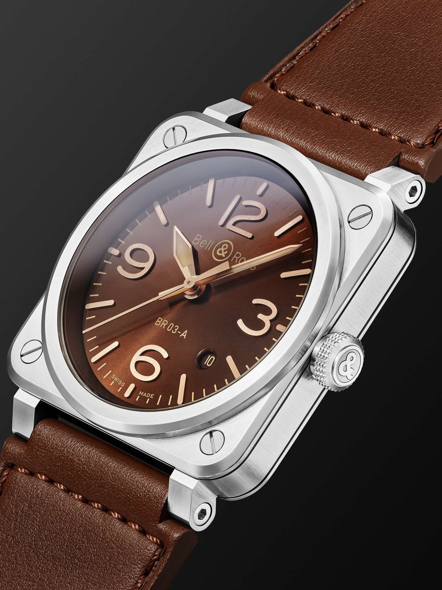 BR 03 Golden Heritage Automatic 41mm Steel and Leather Watch, Ref. No. BR03A-GH-ST/SCA - 3