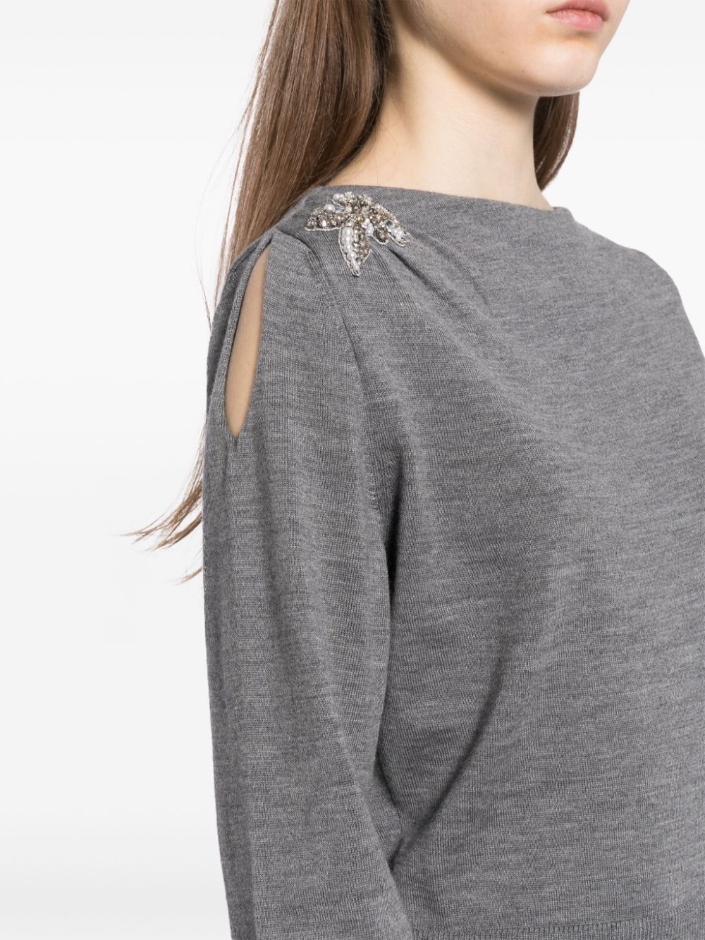 glass crystal embellishment wool knitted top - 5