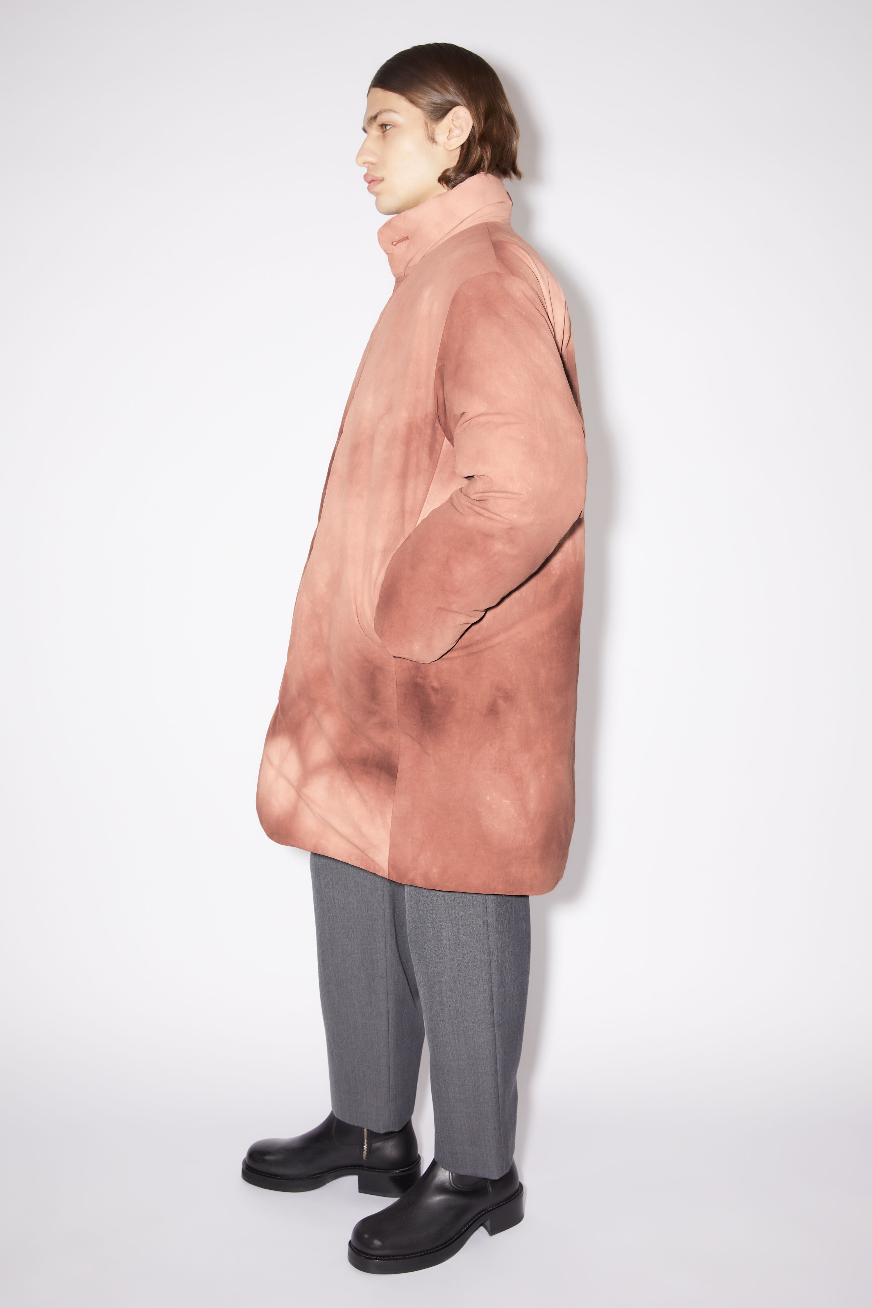 Dyed puffer coat - Rust red - 4