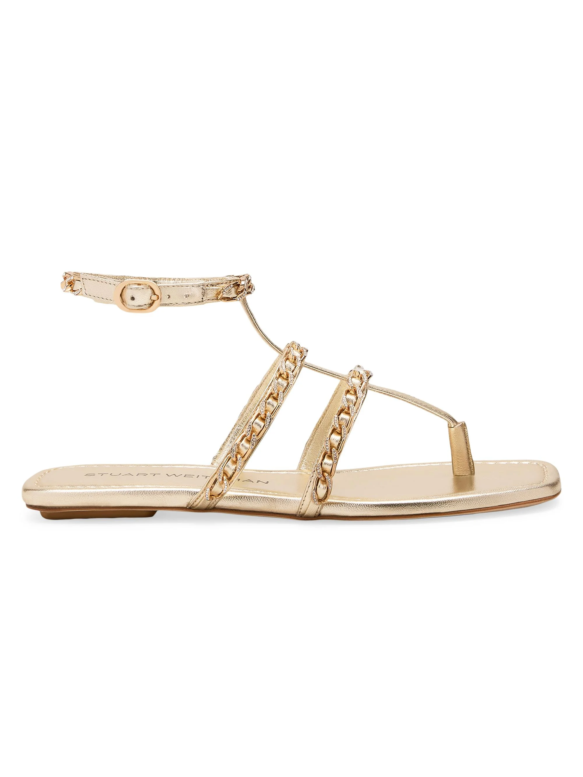 Women's Chain-Strap Metallic Leather Sandals - Platino - 1