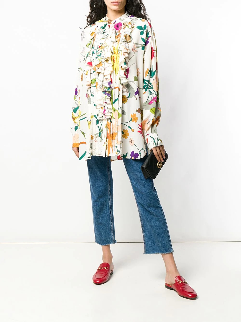 ruffle trim floral shirt - 2