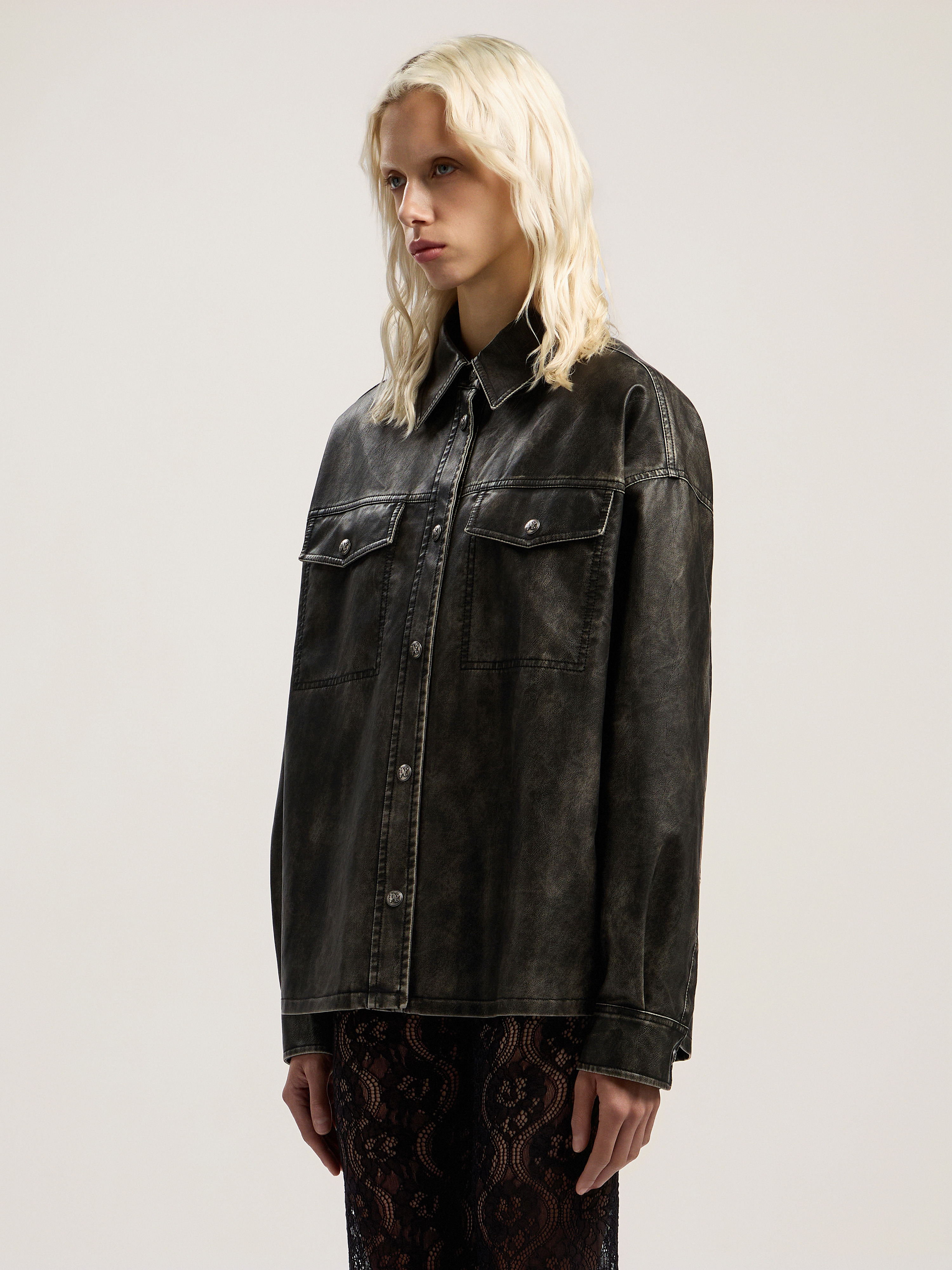 Curved Logo Coated Overshirt - 3