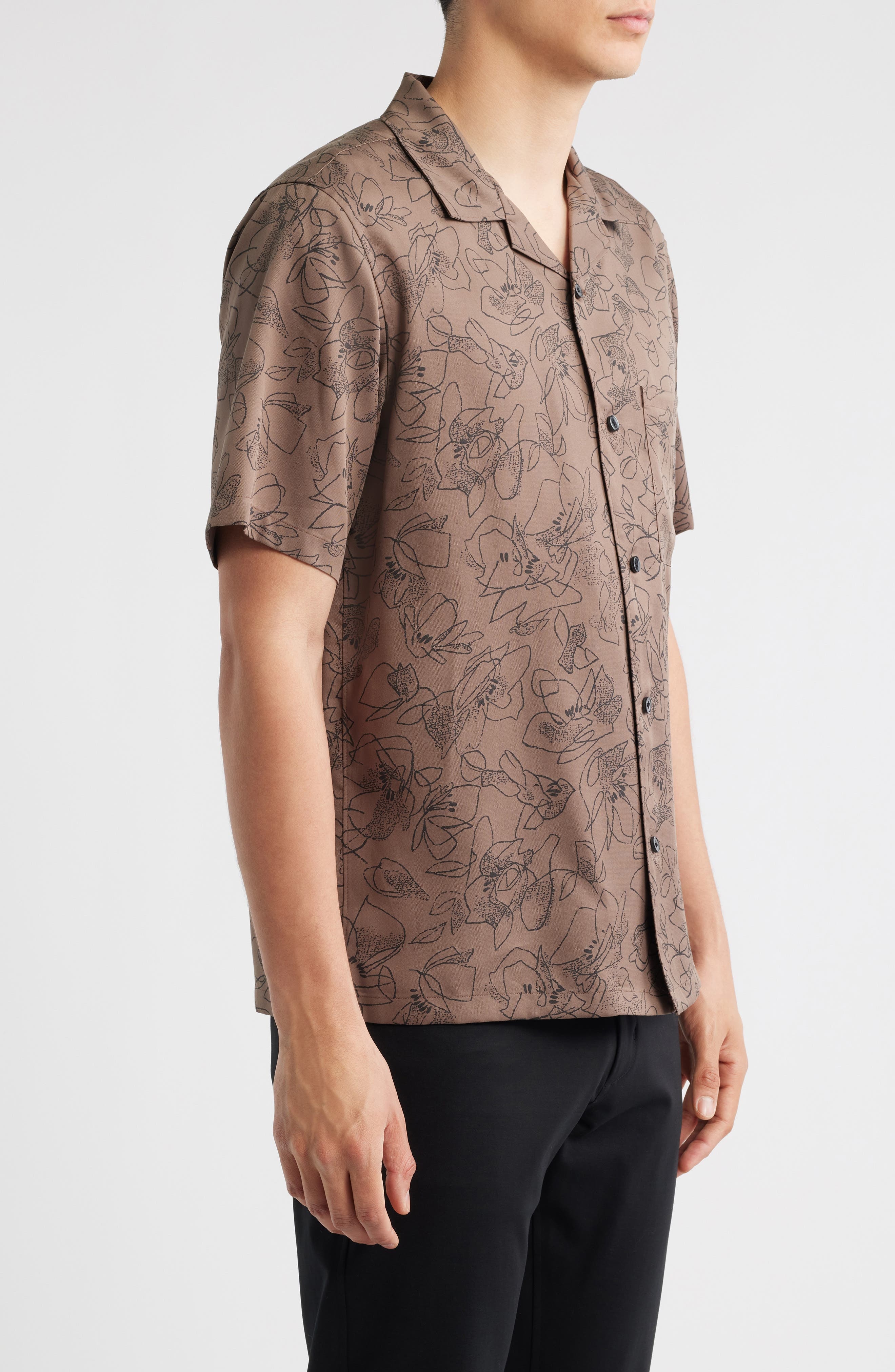 Theory Noll Floral Camp Shirt in Walnut at Nordstrom - 4