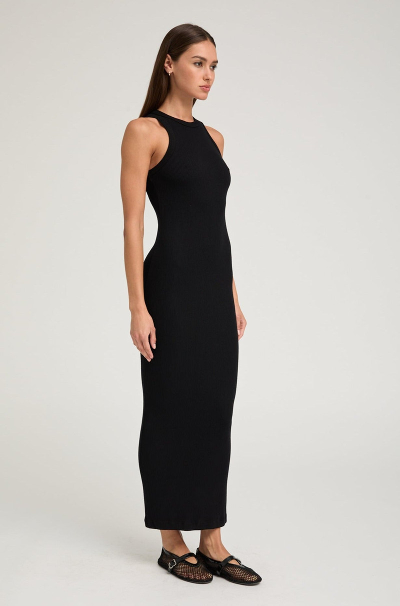 SPRWMN BLACK RIB RACER MAXI DRESS outlook