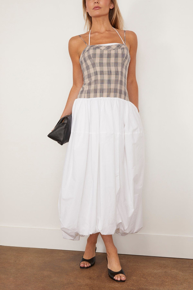 SIMKHAI Pfeiffer Sleeveless Bustier Midi Dress in Midnight Gingham outlook