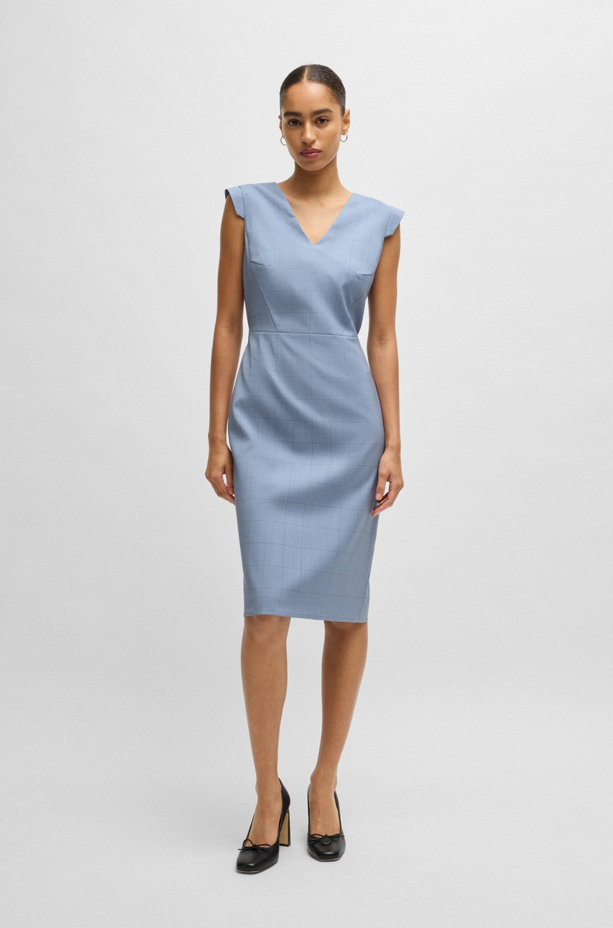 BODYCON BUSINESS DRESS IN CHECKED WOOL - 3