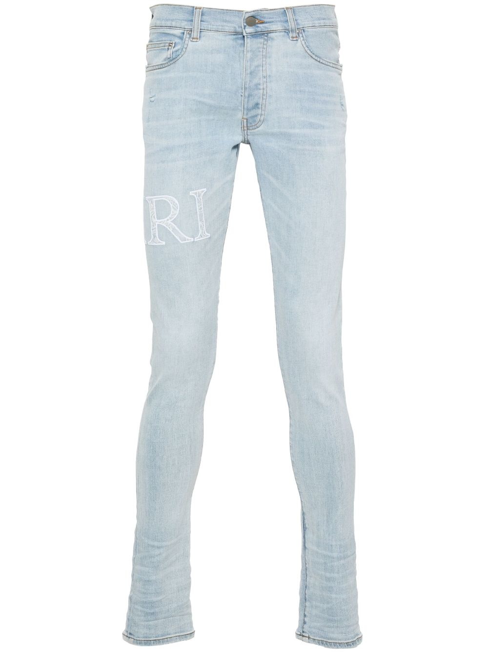 logo-embroidered cotton jeans - 1