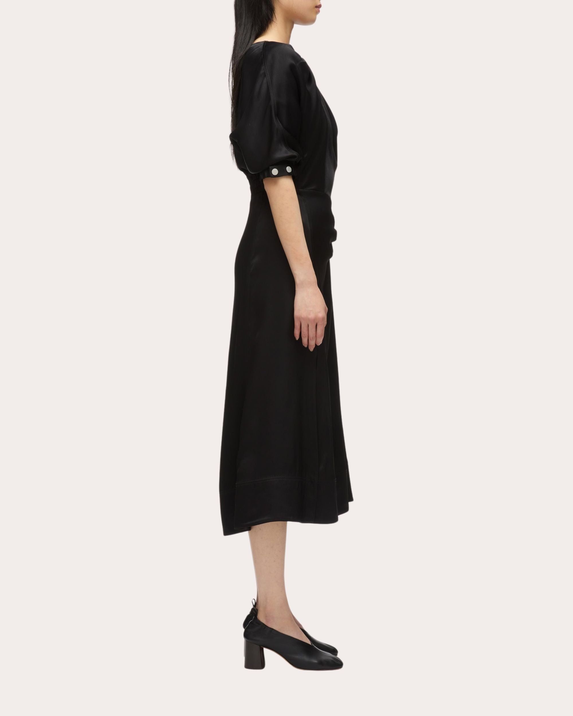 Satin Knot Asymmetric Drape Midi Dress - 3