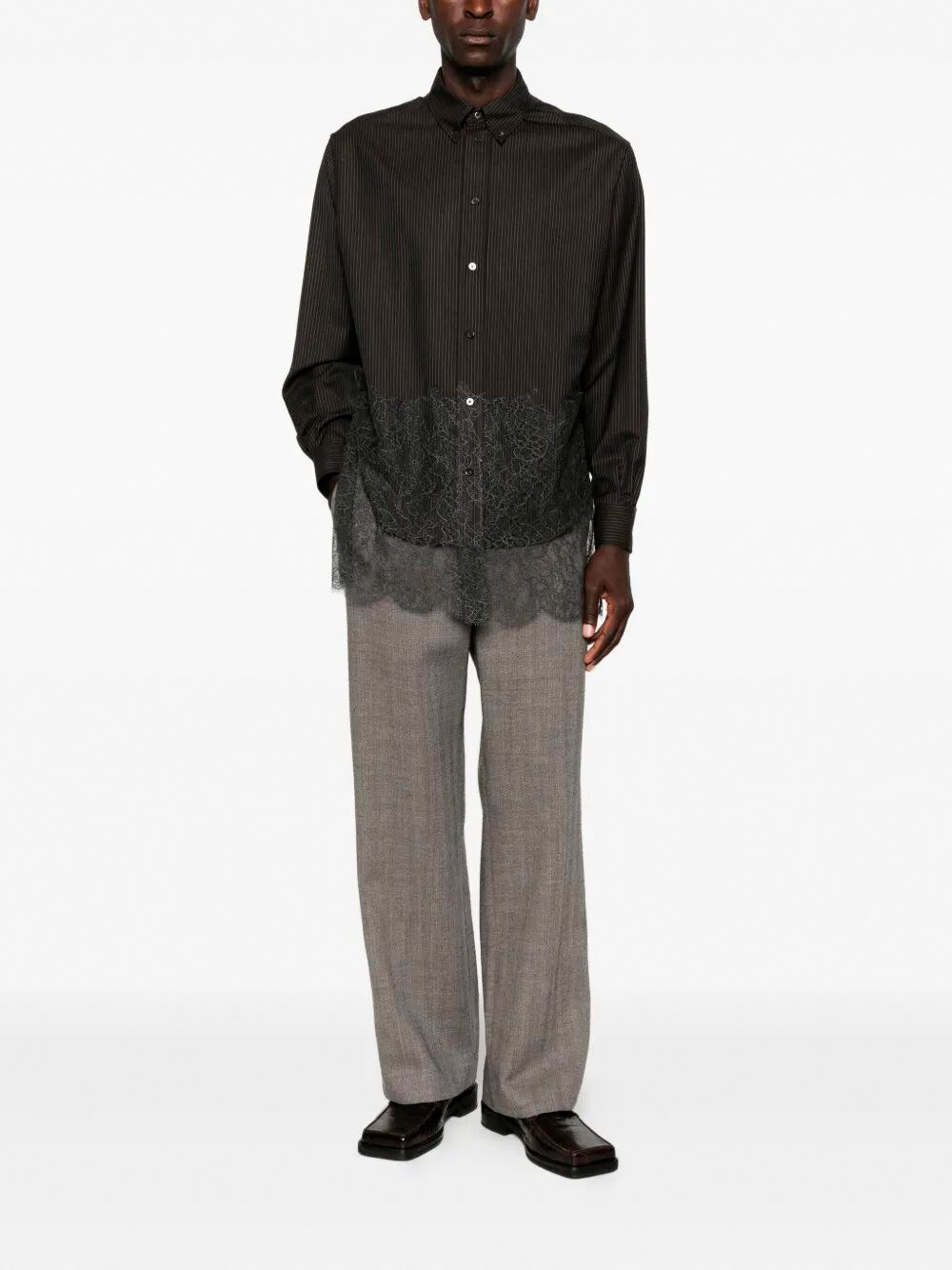 Wool Shirt With Stripes And Lace - 2