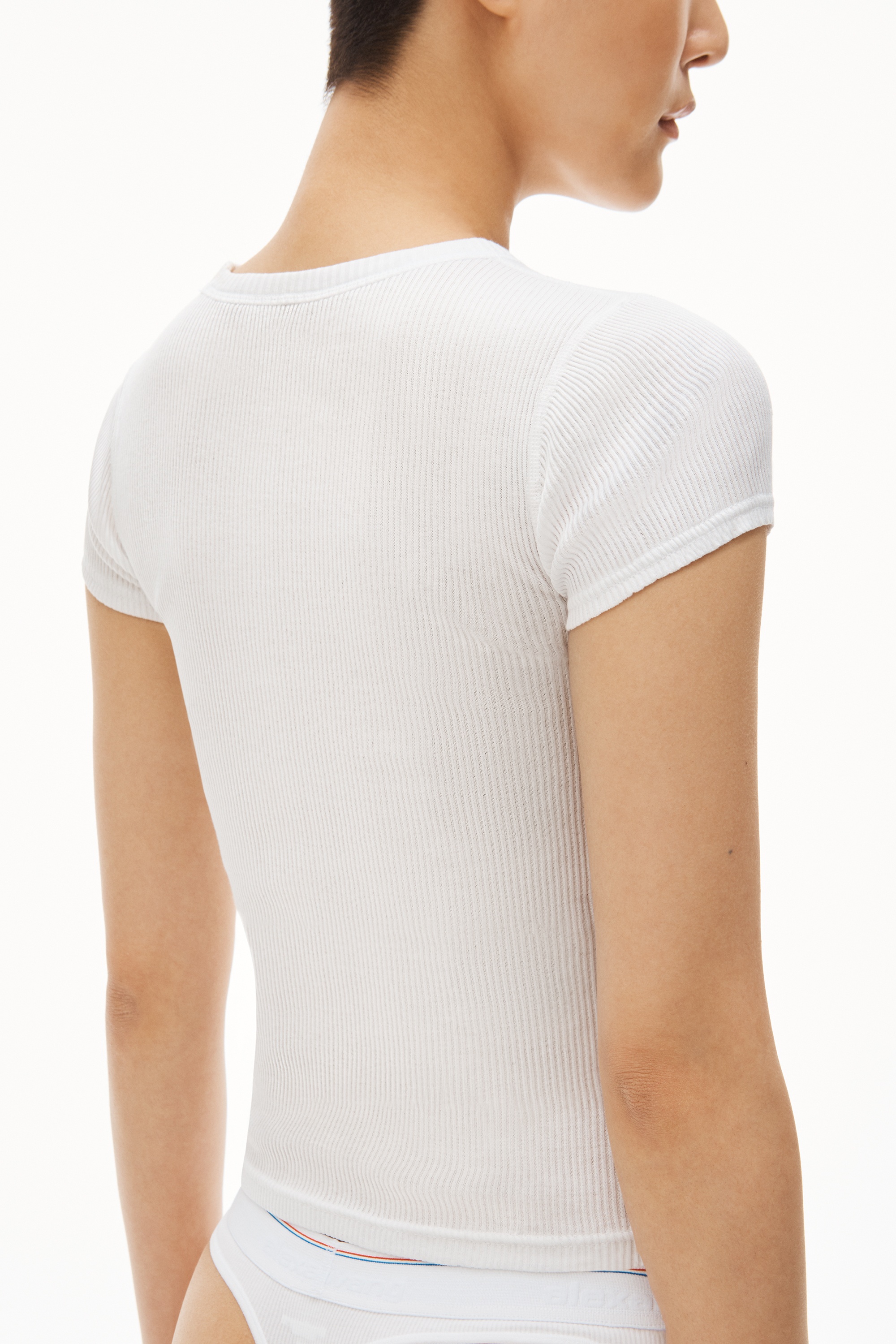 Scoop Neck Ribbed Cotton Tee - 4