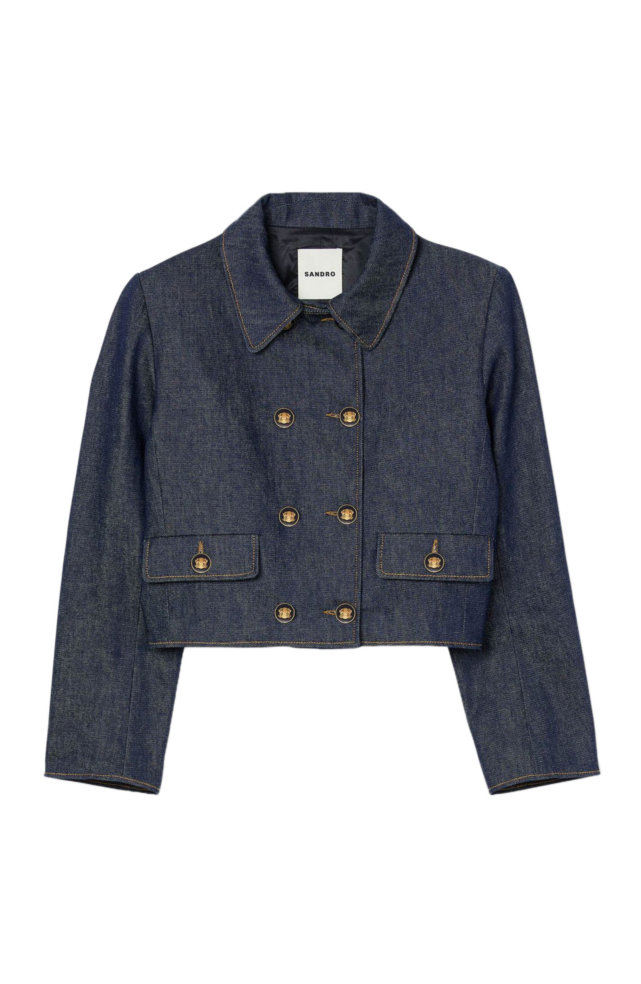 SANDRO Denim tailored jacket in Deep Blue at Nordstrom - 5