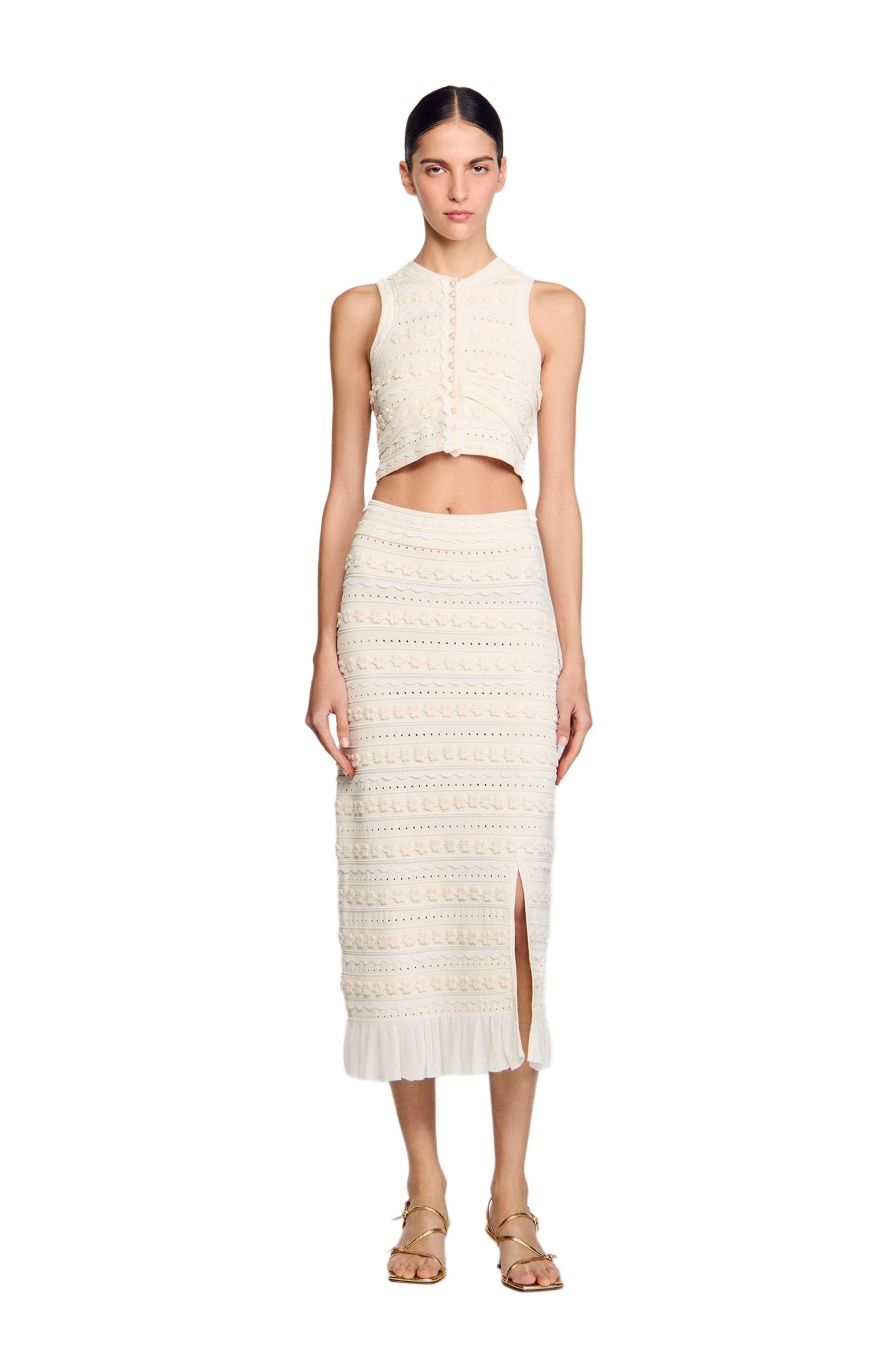 SANDRO Crochet detail sweater in Ecru at Nordstrom - 1