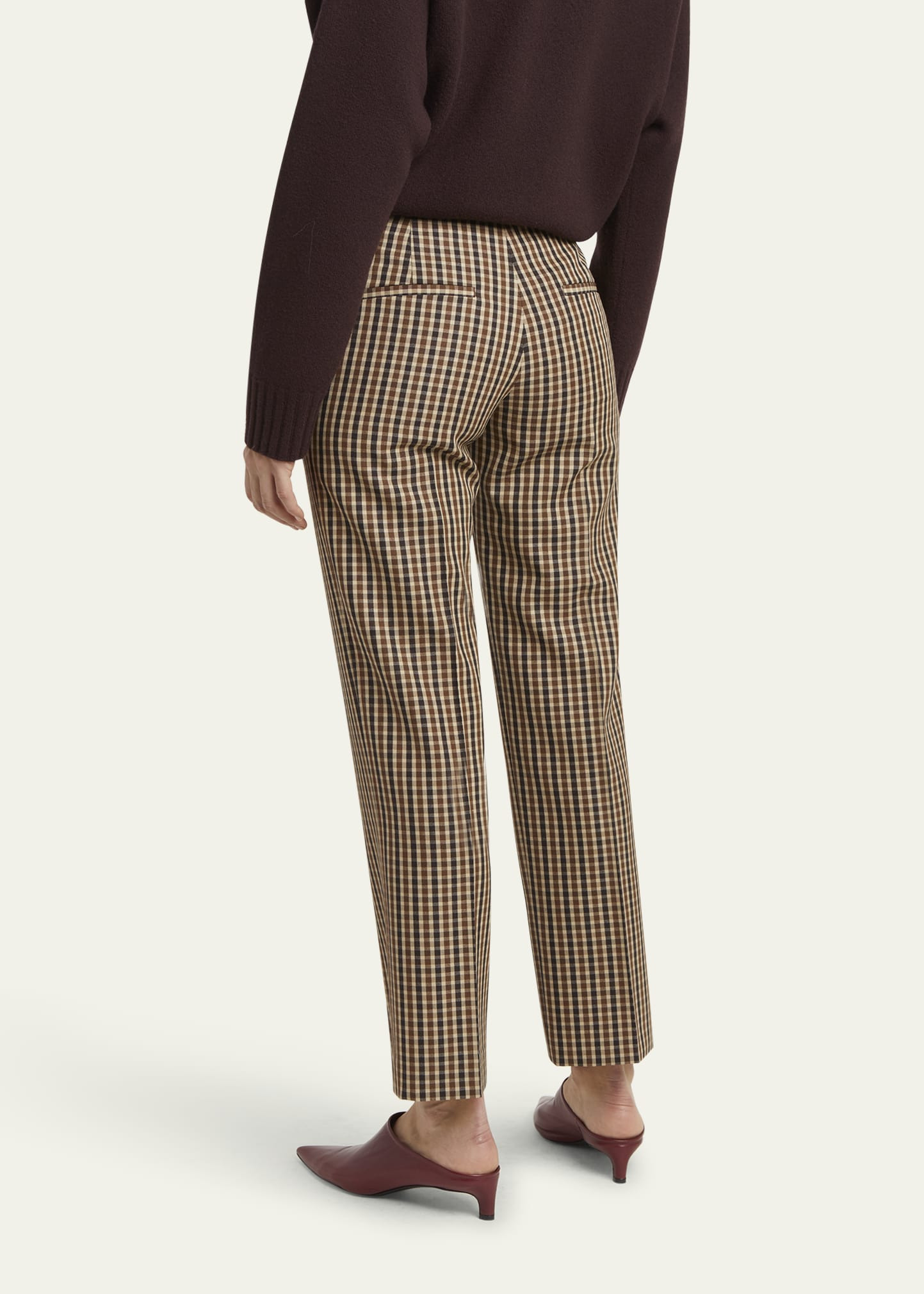 Gingham Cropped Wool Tailored Pants - 3